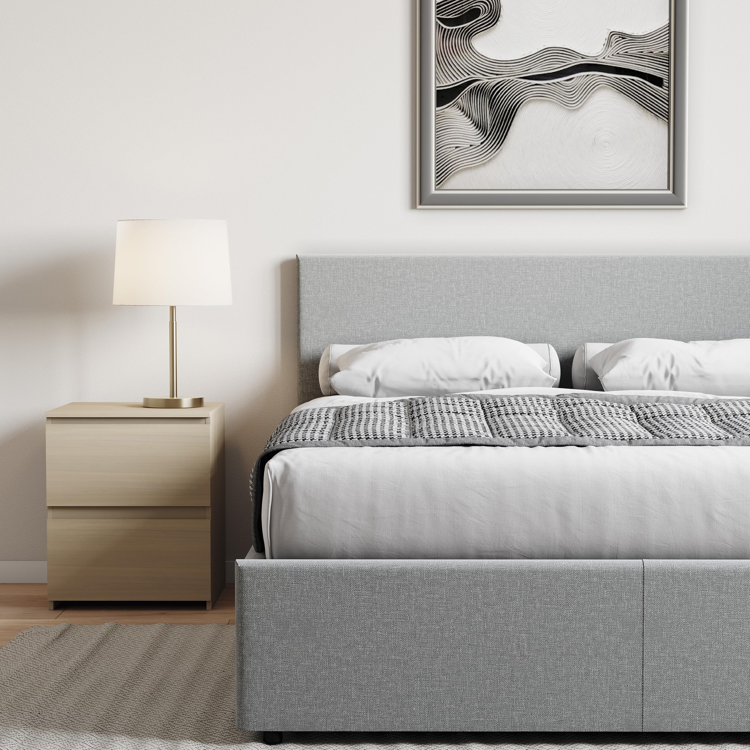 Vida Designs Veronica Double Ottoman Bed Frame - 4ft6 Size | Light Grey Linen Upholstery | Gas-Lift Storage 6