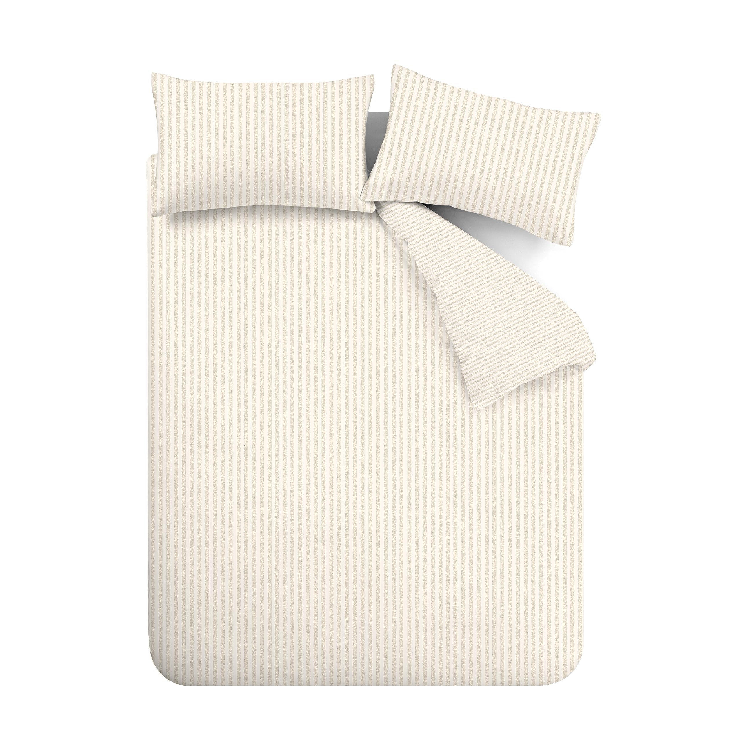 Catherine Lansfield Brushed Cotton Stripe Reversible Double Duvet Cover Set Natural 5
