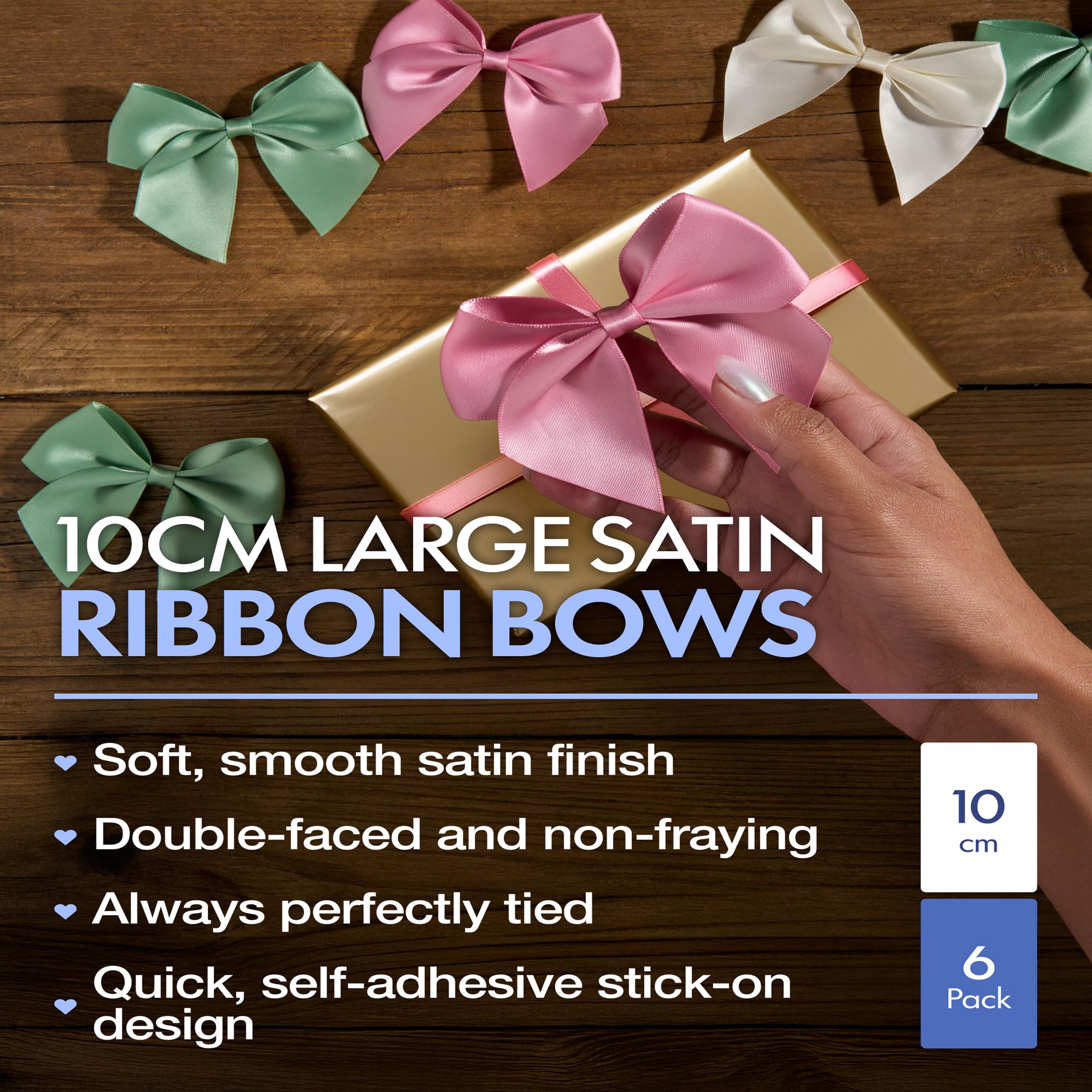 Italian Options Self-Adhesive Satin Bows - Antique Pink | 10 cm Size | 6 Pack 2