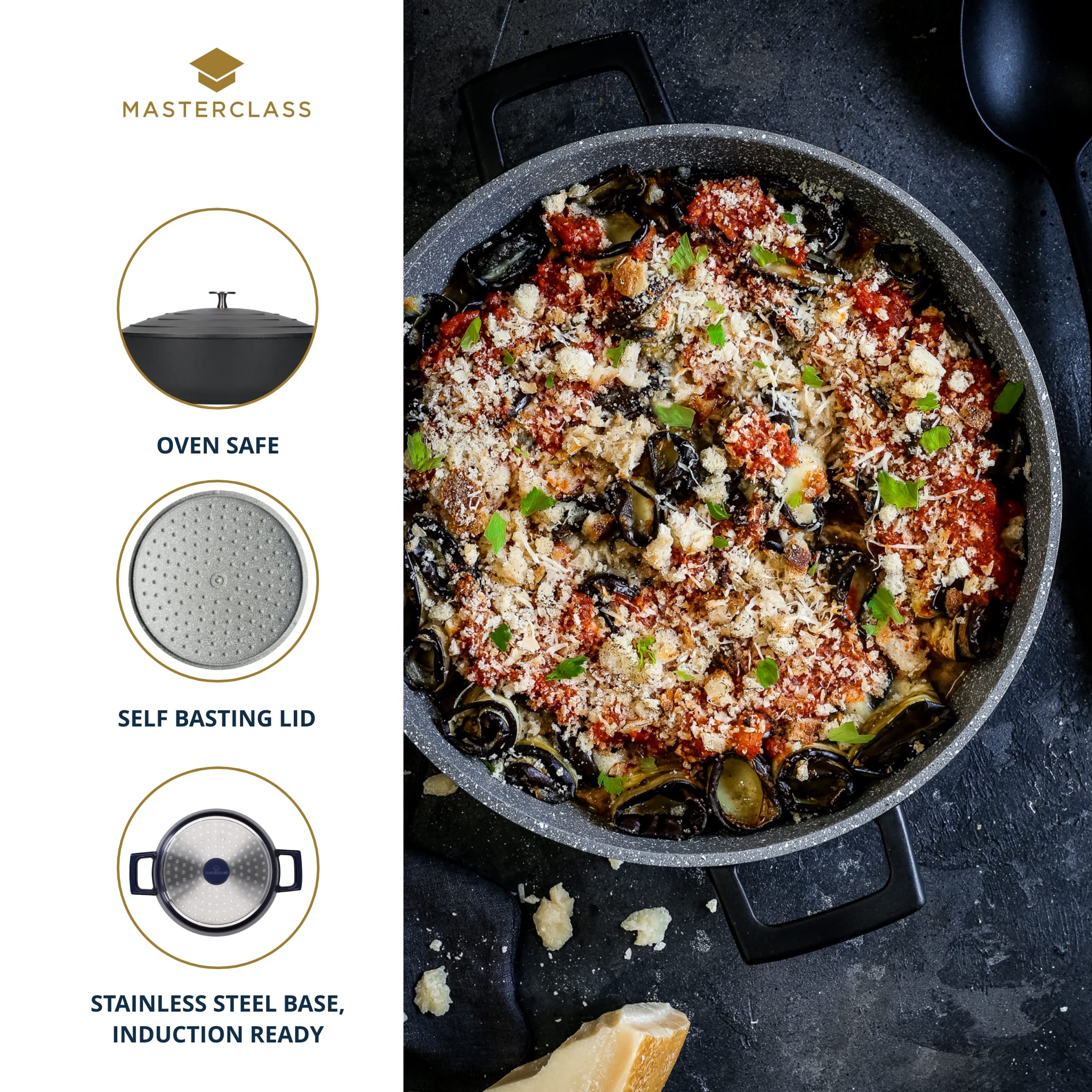 MasterClass Shallow Casserole Dish with Lid - 4L/28 cm, Lightweight Cast Aluminium, Induction Safe 5