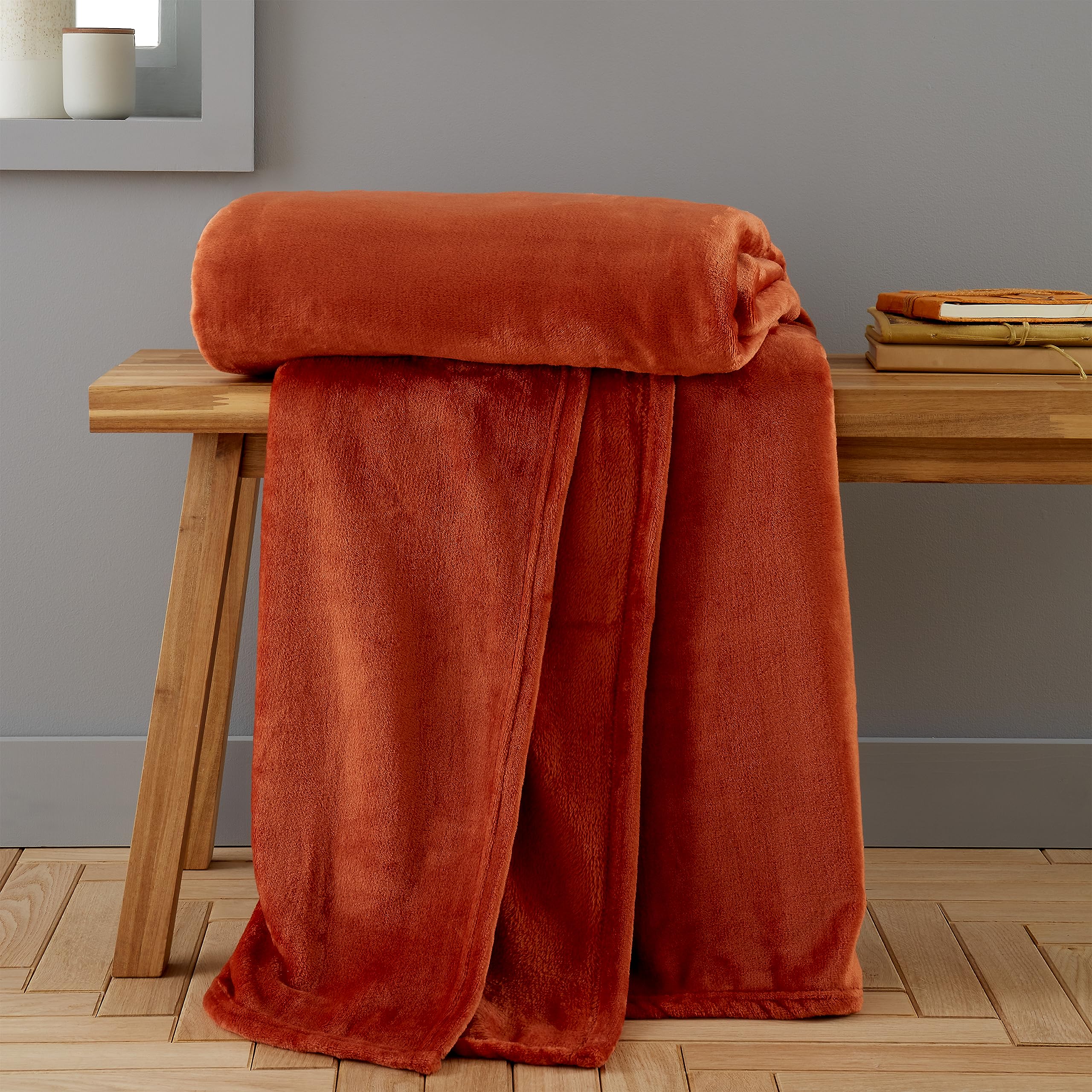 Catherine Lansfield Velvet Touch Raschel Blanket Throw | 130x170cm | Burnt Orange 1