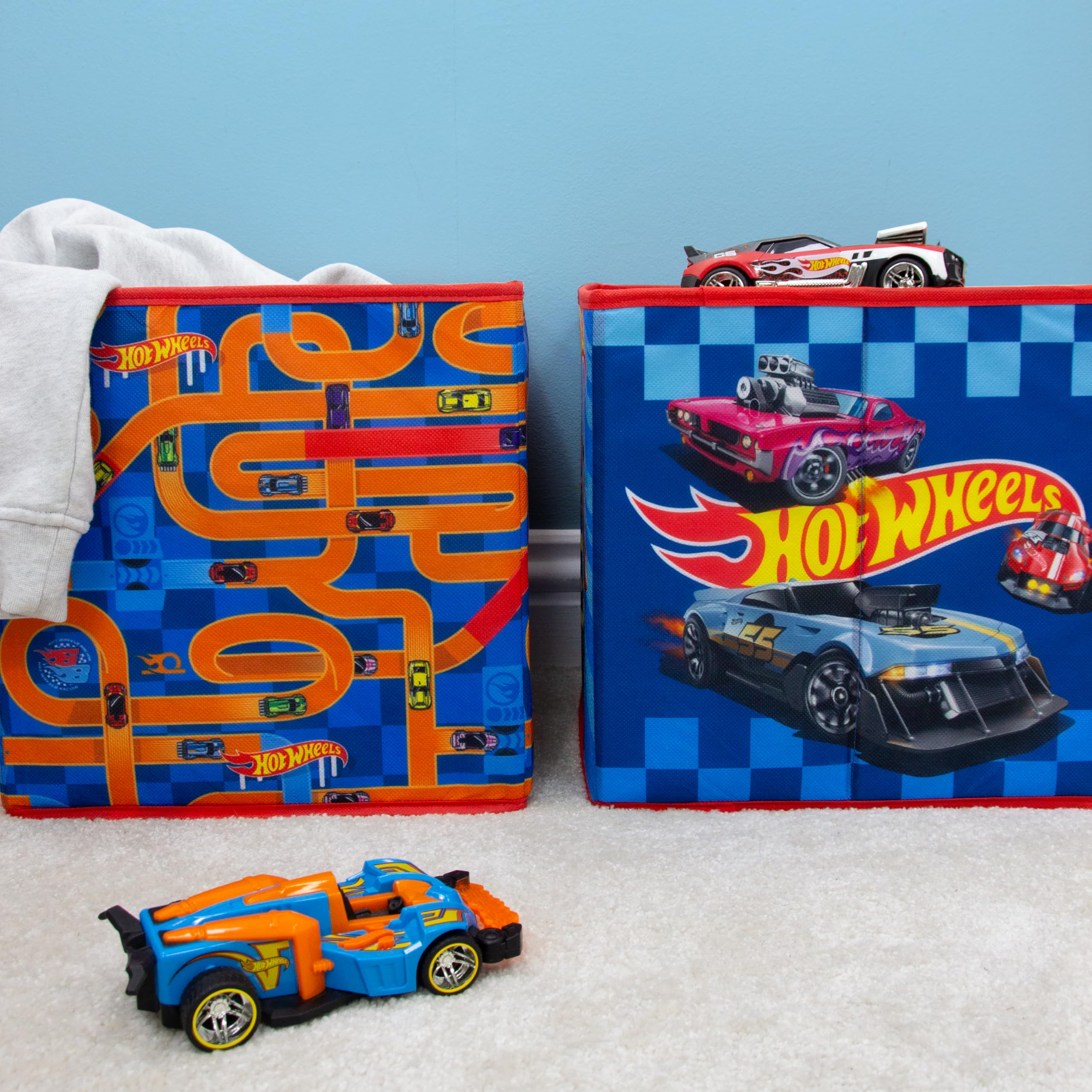 Character World Hot Wheels Officially Licensed Storage Boxes - 2 Pack | 30cm Foldable Polyester 8