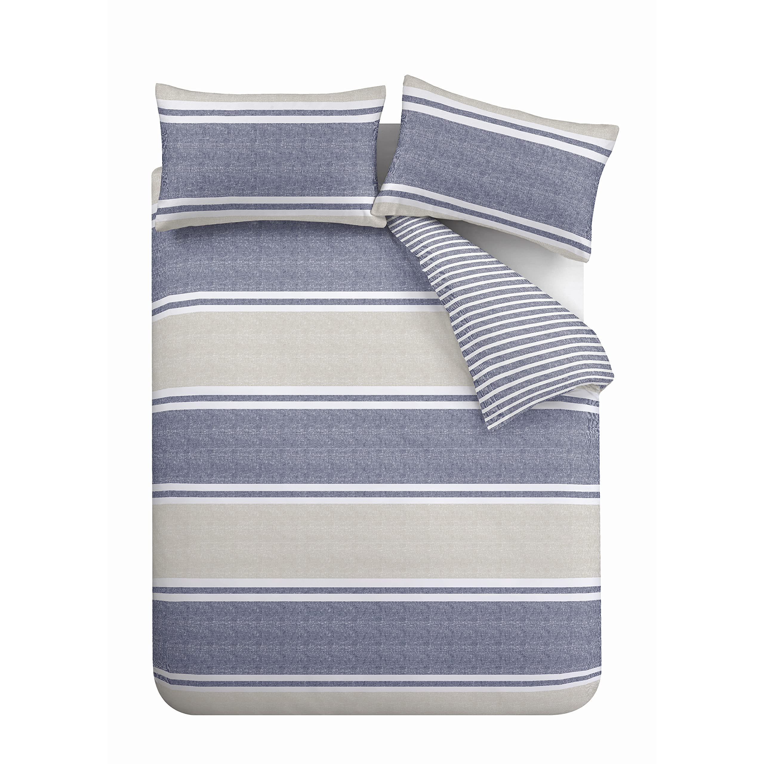Catherine Lansfield Textured Banded Stripe Double Duvet Cover Set | Blue | Polycotton 5