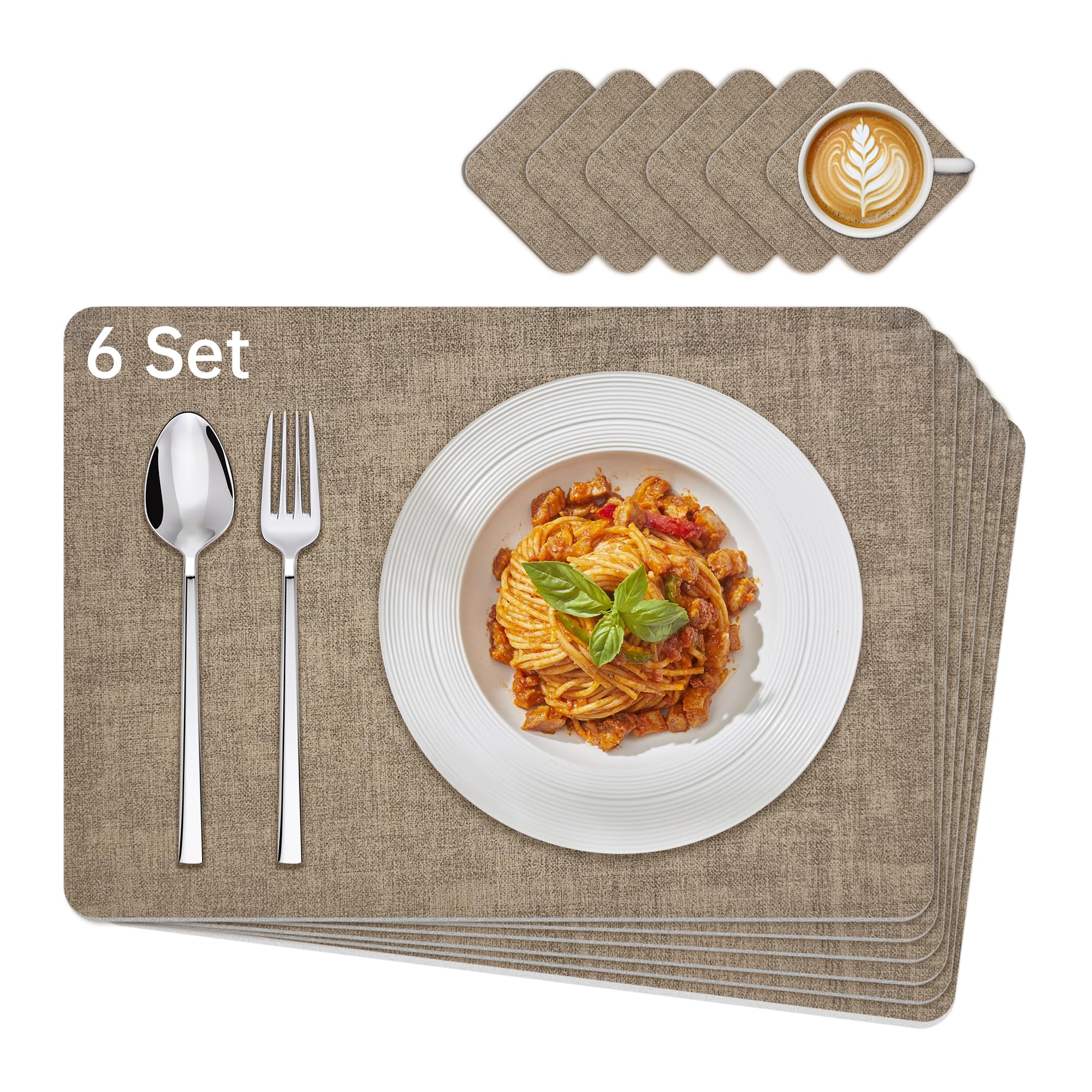 KitchenBoss Dual Sided Placemats Set of 6 with 6 Coasters | Grey + Beige PVC 8