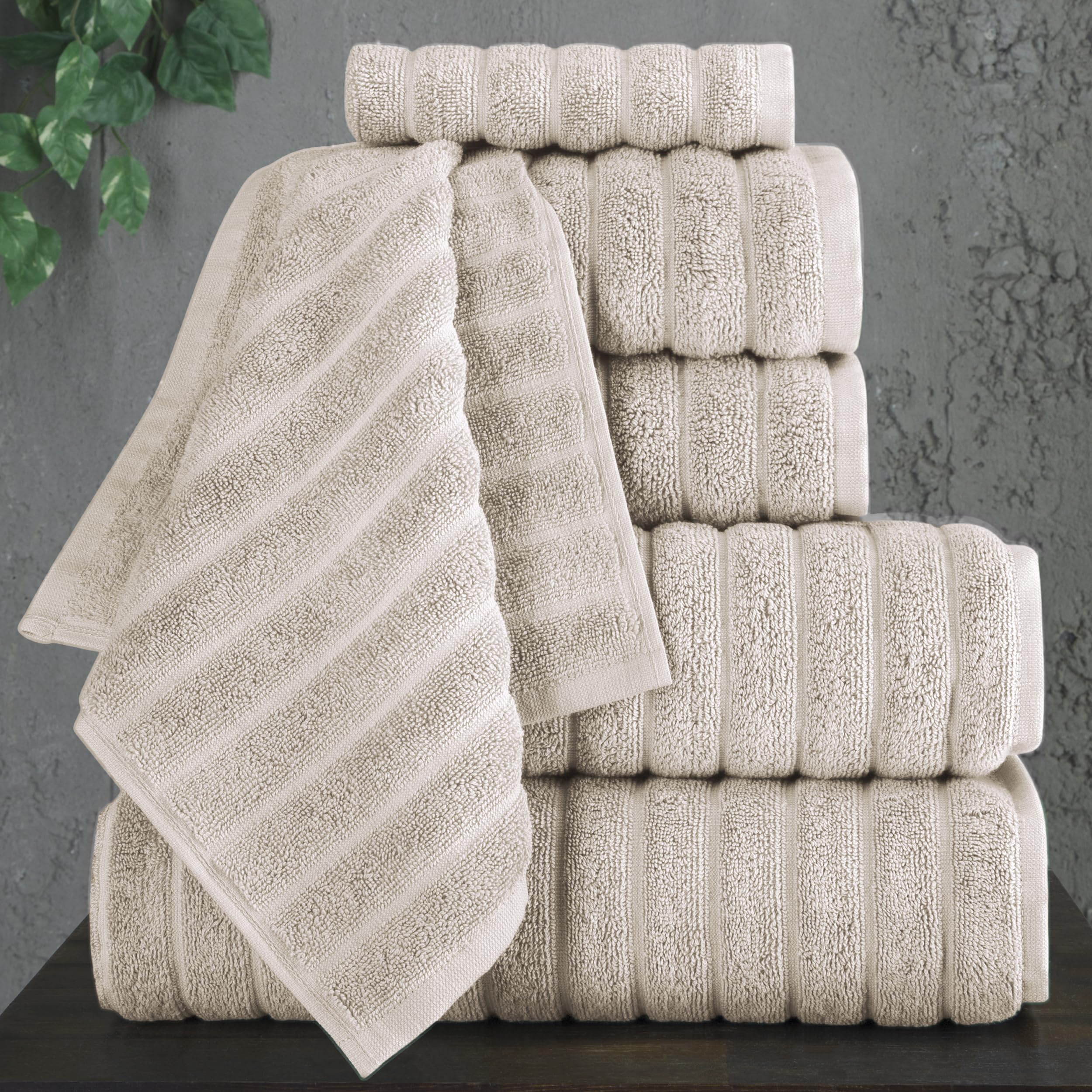 BERIBO Cloud 6 Piece Turkish Cotton Towel Set | 620 GSM | Beige 2 2