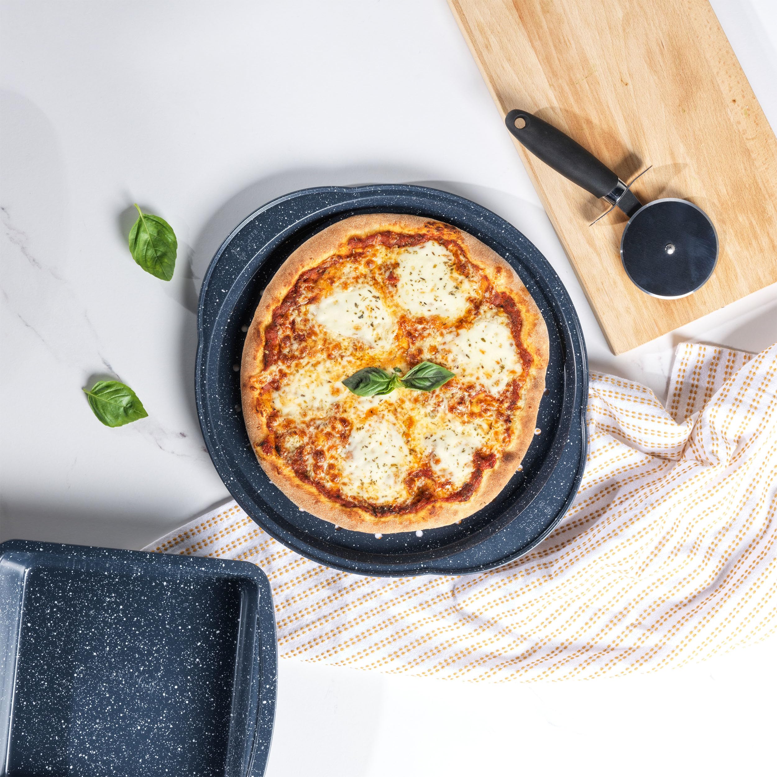 Russell Hobbs Nightfall Stone Set of 2 Pizza Pans - 37cm Round, Non-Stick Carbon Steel, PFOA Free 3