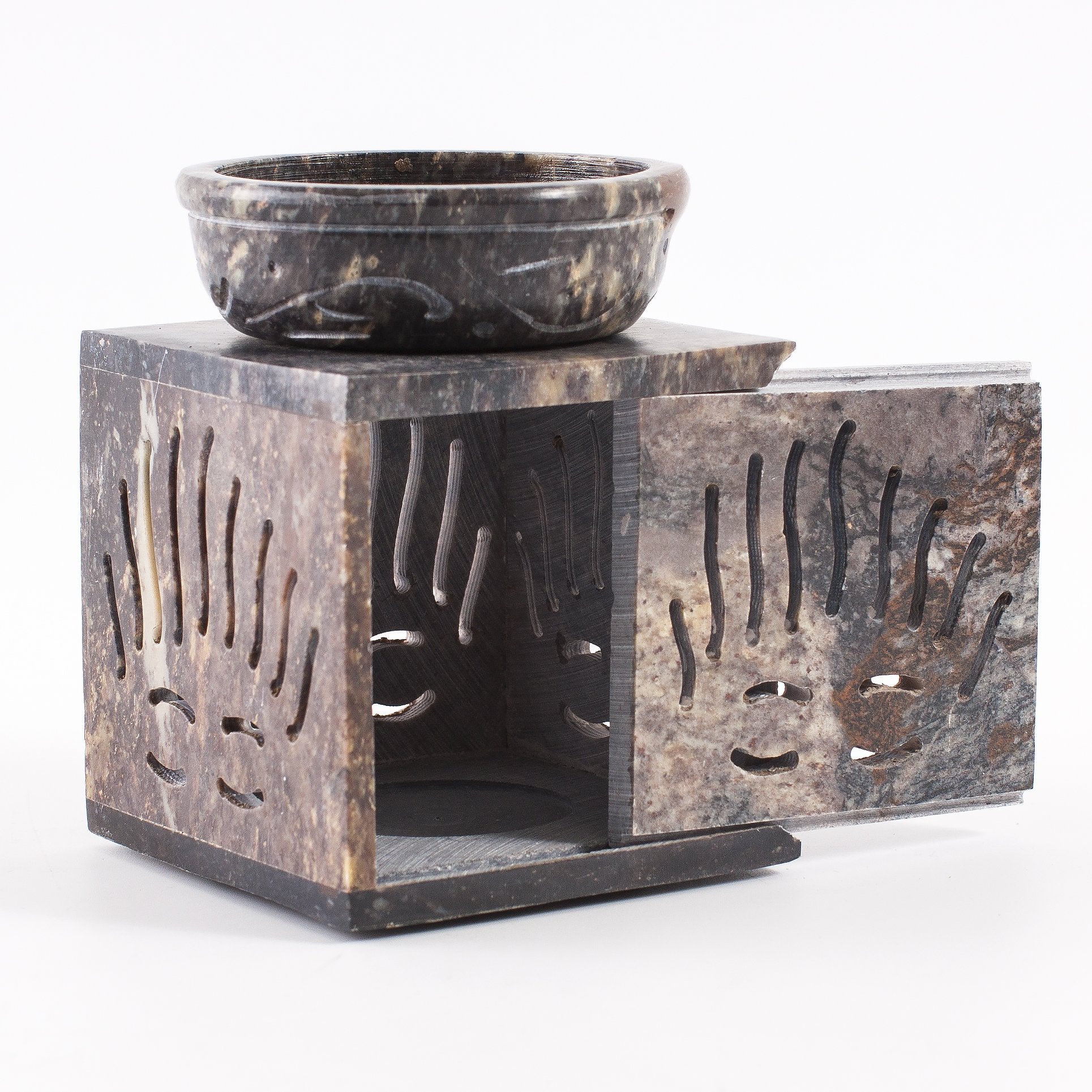 Mystic Moments Rising Sun Soapstone Oil Burner - Sliding Door Access | Brown | 3.0 x 3.0 x 4.0 Inches 2