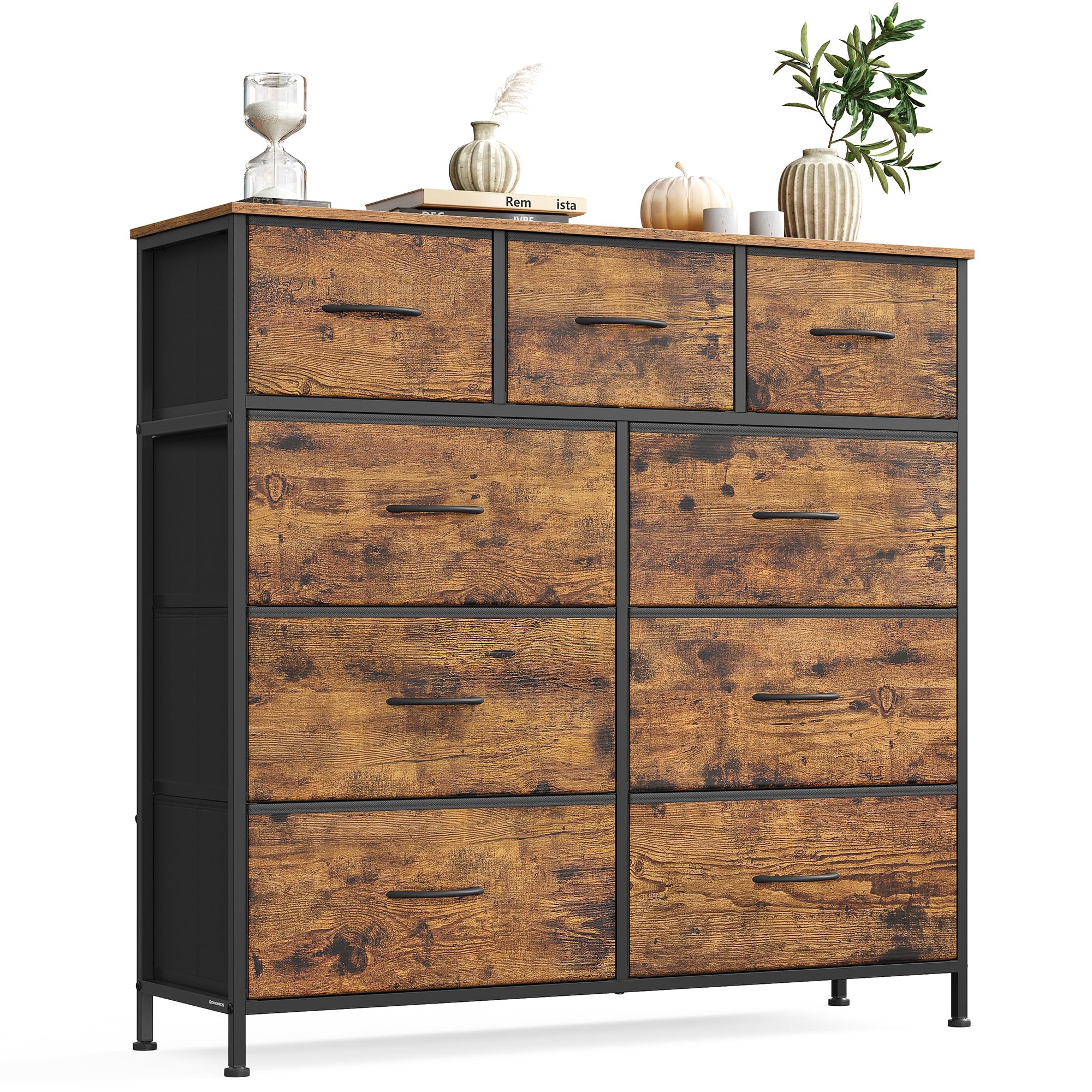 SONGMICS Chest of Drawers - 9 Storage Drawers | Steel Frame | Rustic Brown & Ink Black 1