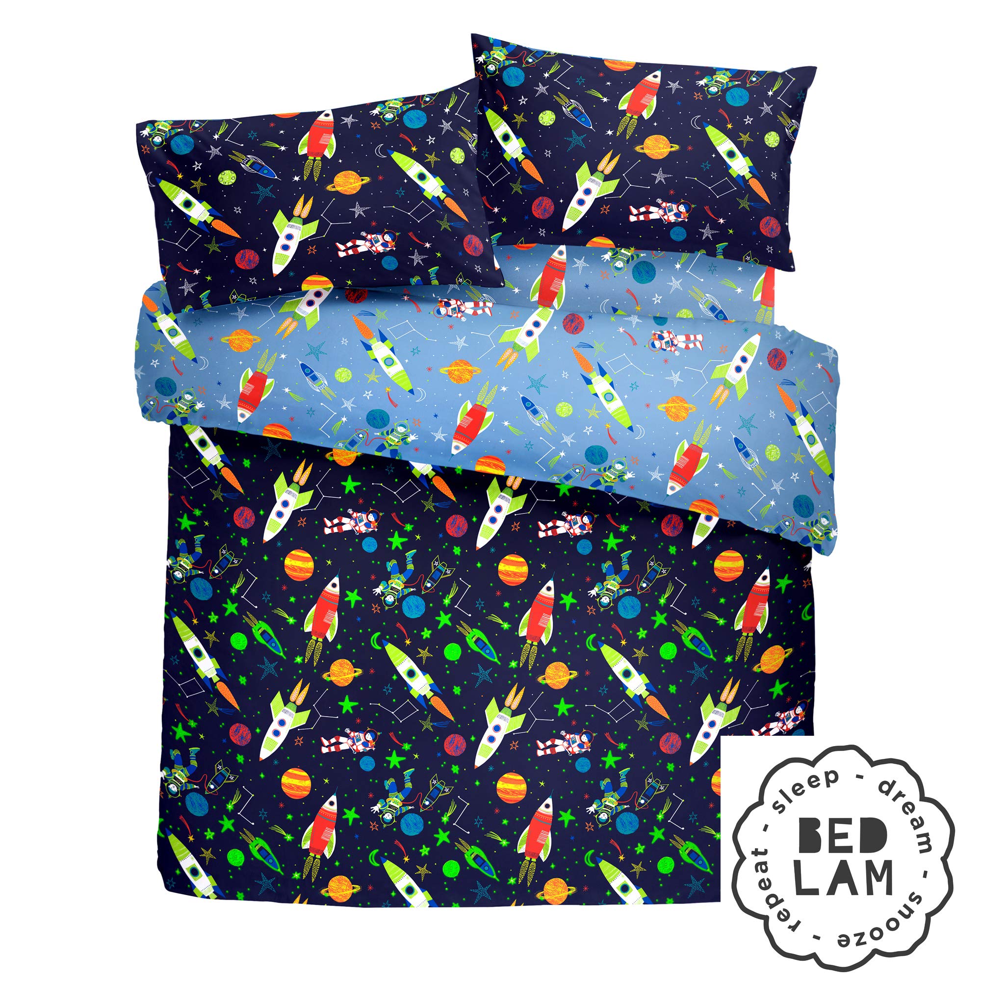 Bedlam Supersonic Glow In The Dark Duvet Cover Set | Double Bed Size | Blue Polyester 3
