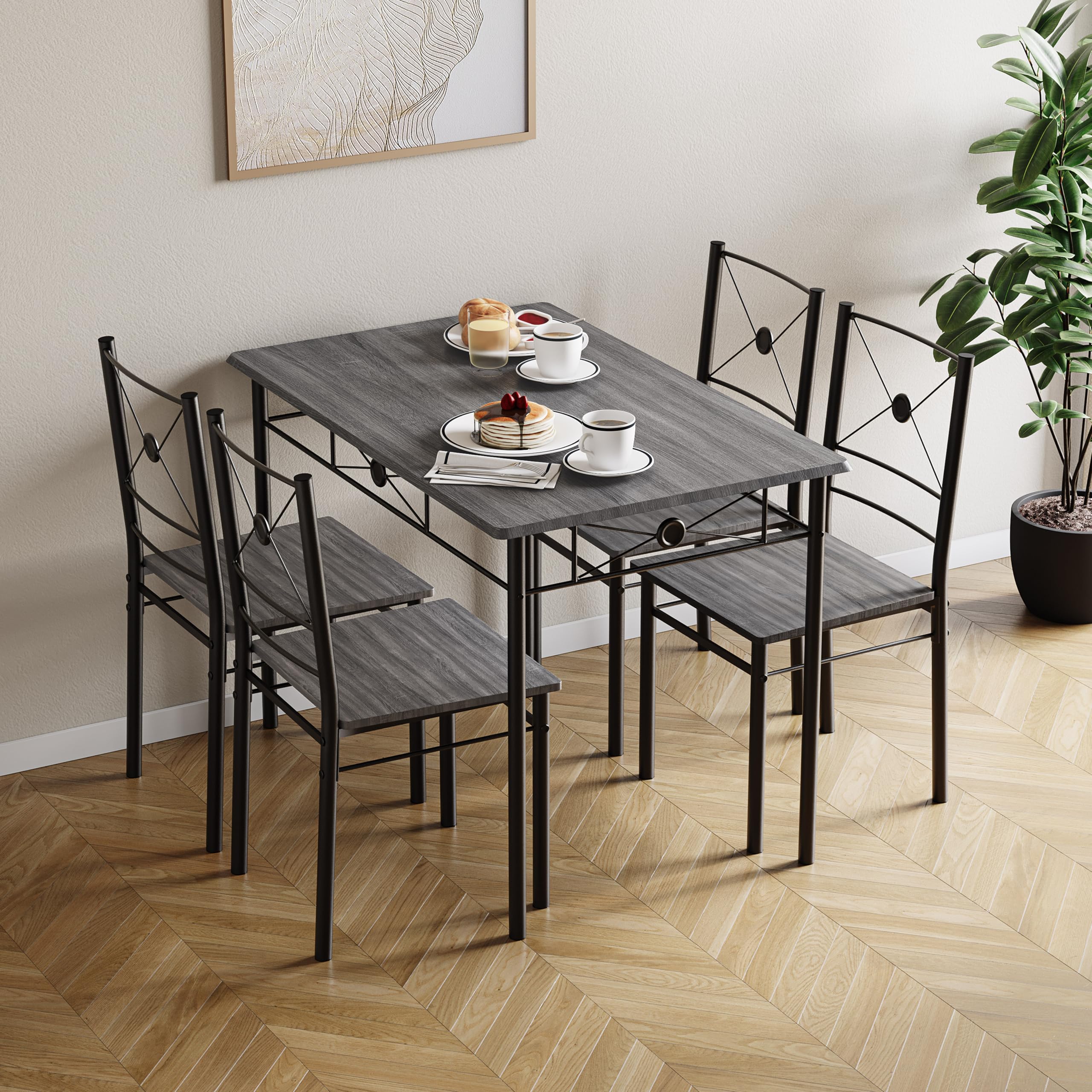 Vida Designs Roslyn 4 Seater Dining Set - Grey | Engineered Wood & Carbon Steel | 110cm Table 6