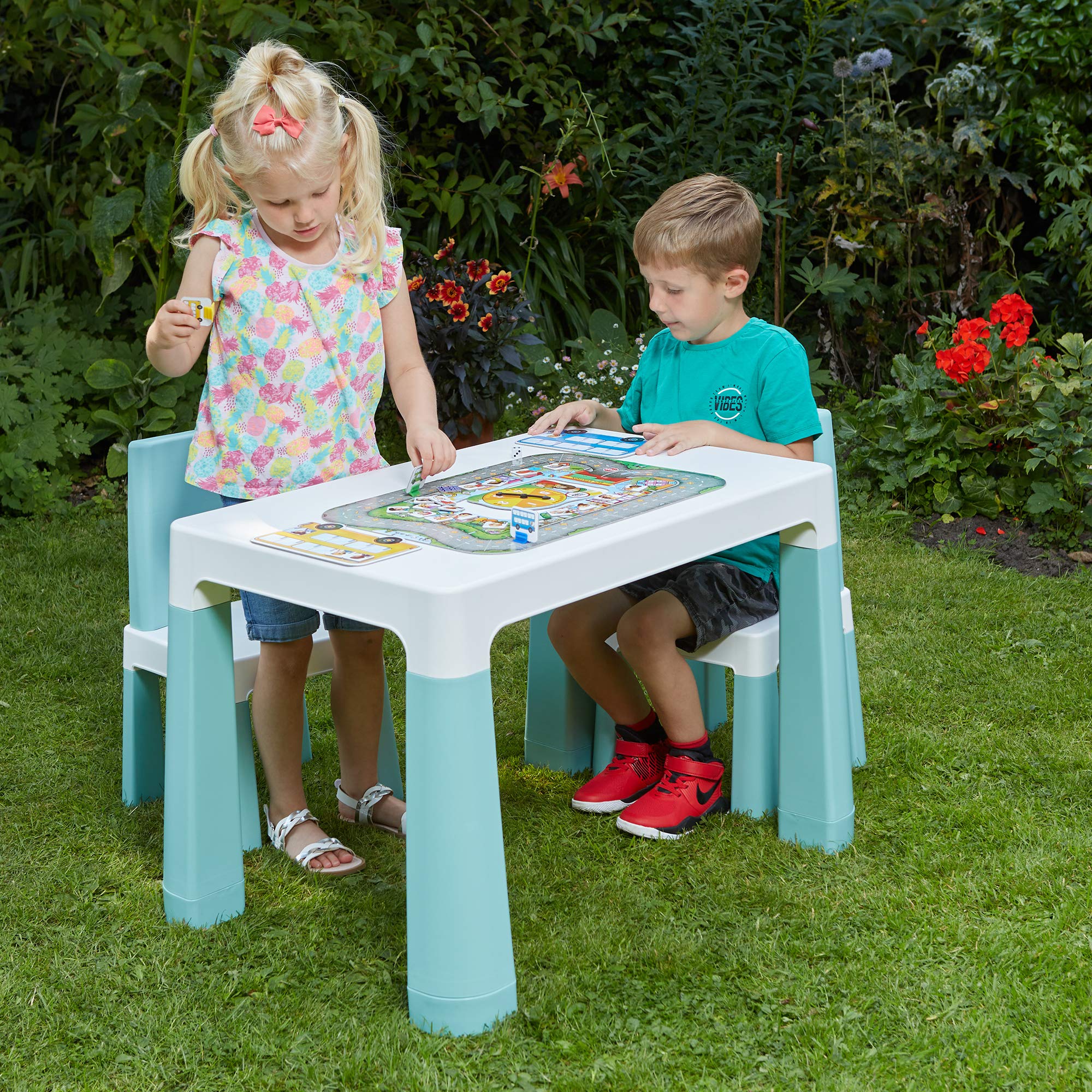 Liberty House Toys Height Adjustable Kids Table and 2 Chairs Set | Ages 2-8 | White/Forest Green 4
