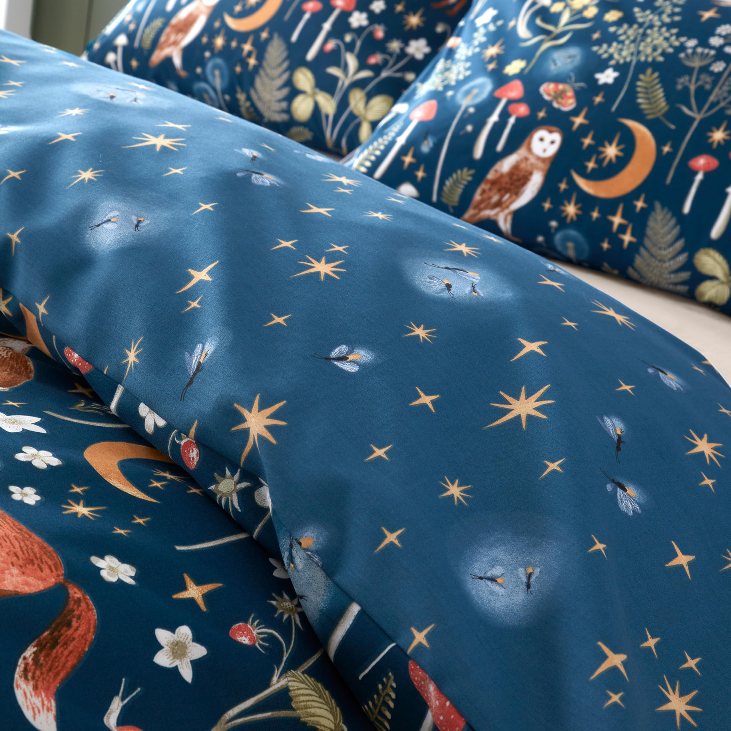 Catherine Lansfield Enchanted Twilight Animals Reversible Single Duvet Cover Set Navy Blue 4