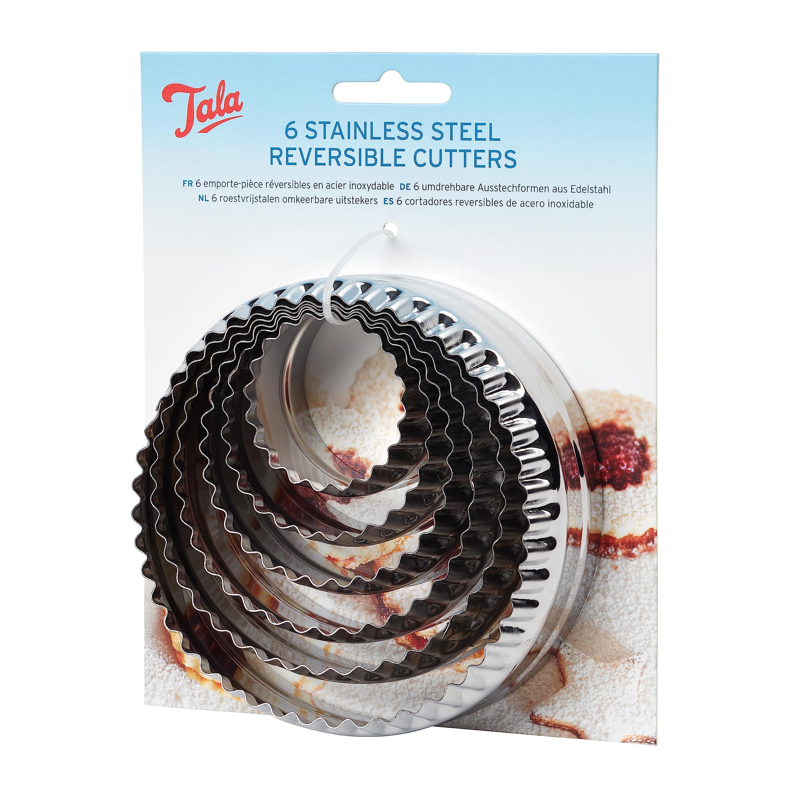 Tala Reversible Crinkle Cookie Cutters Set - 6 Sizes (4cm Depth) | Stainless Steel 1