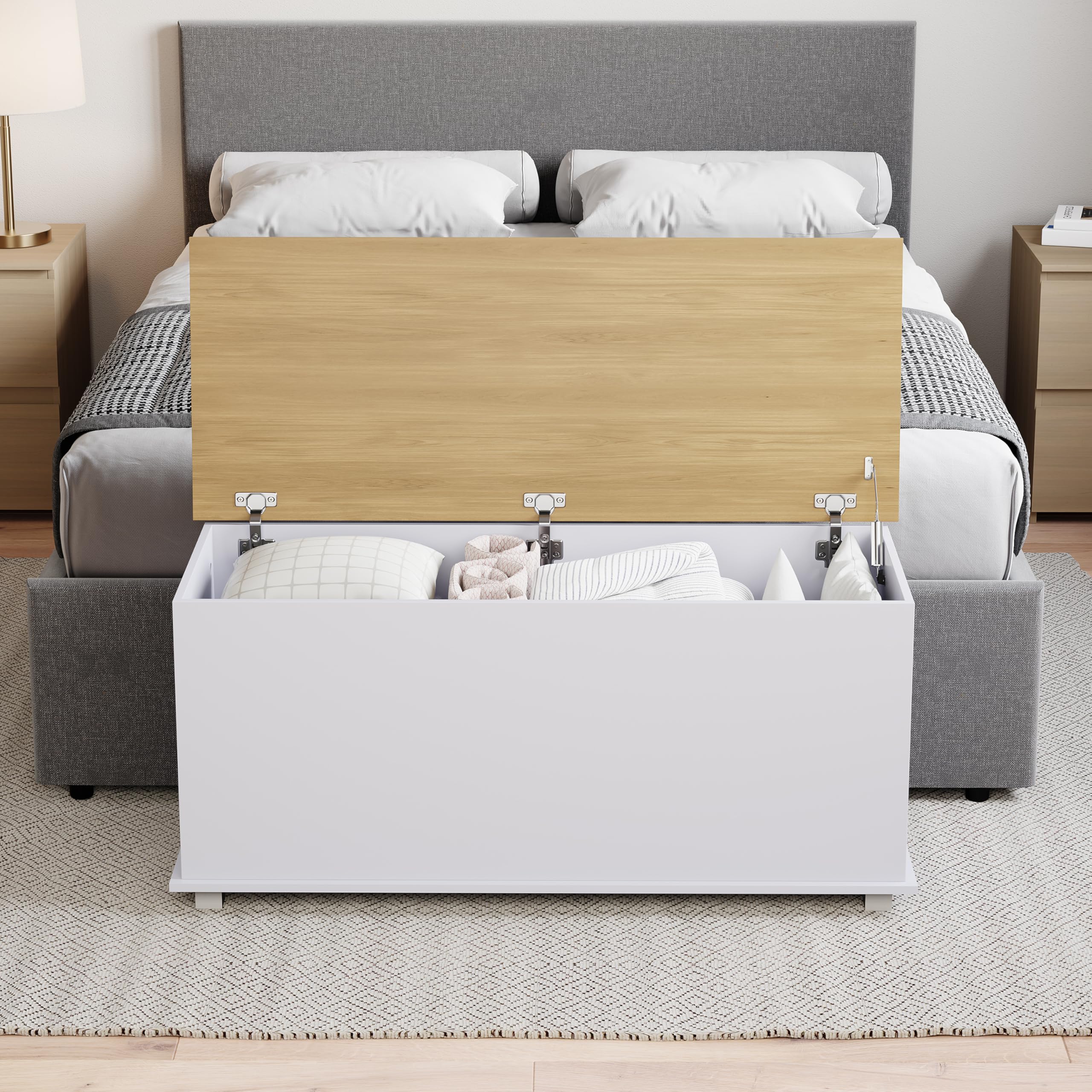 Vida Designs Arlington Storage Ottoman - Spacious Storage | Wood Construction | White Finish | 100x40x48cm 4