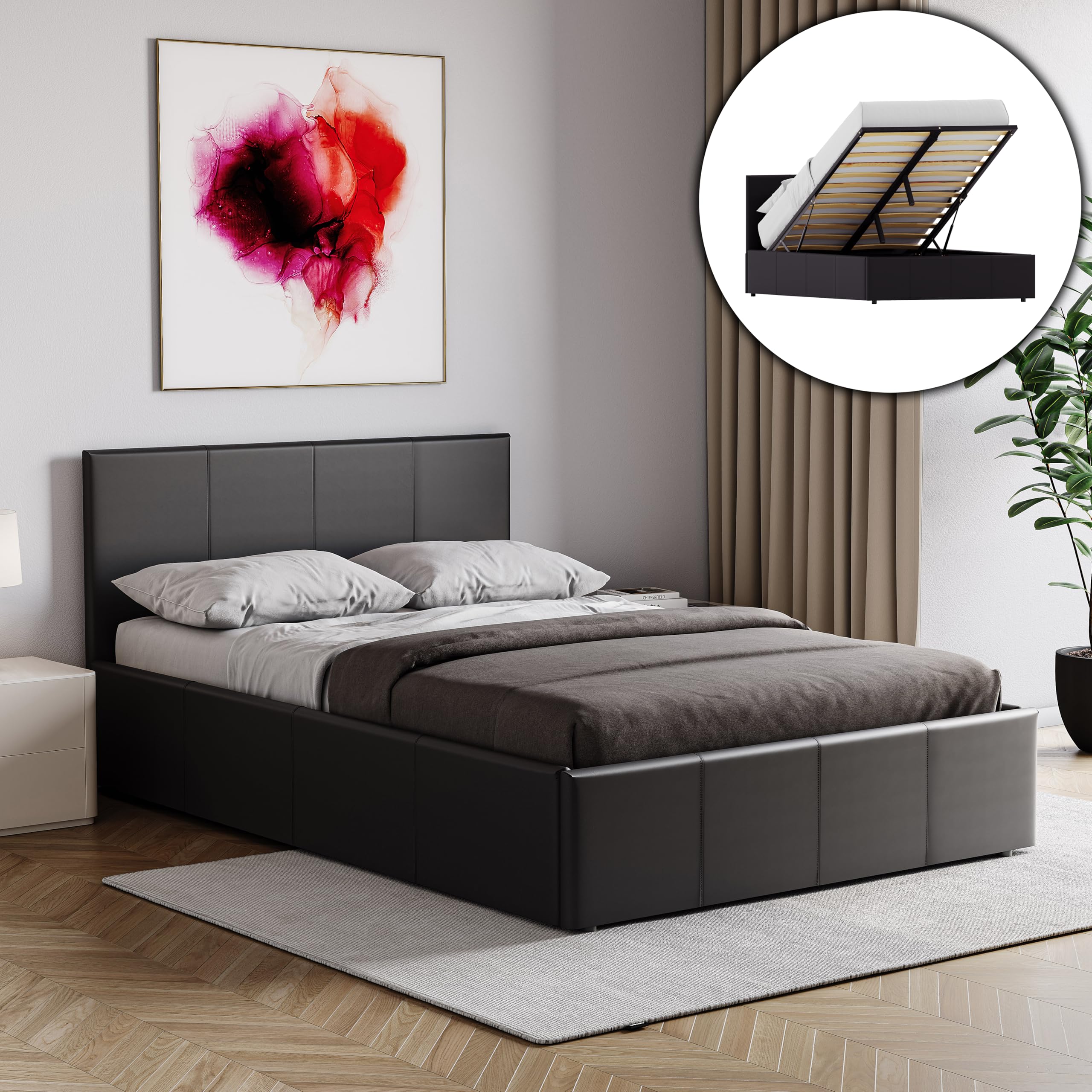Vida Designs Lisbon Small Double 4ft Ottoman Bed Frame Upholstered Faux Leather Black 8