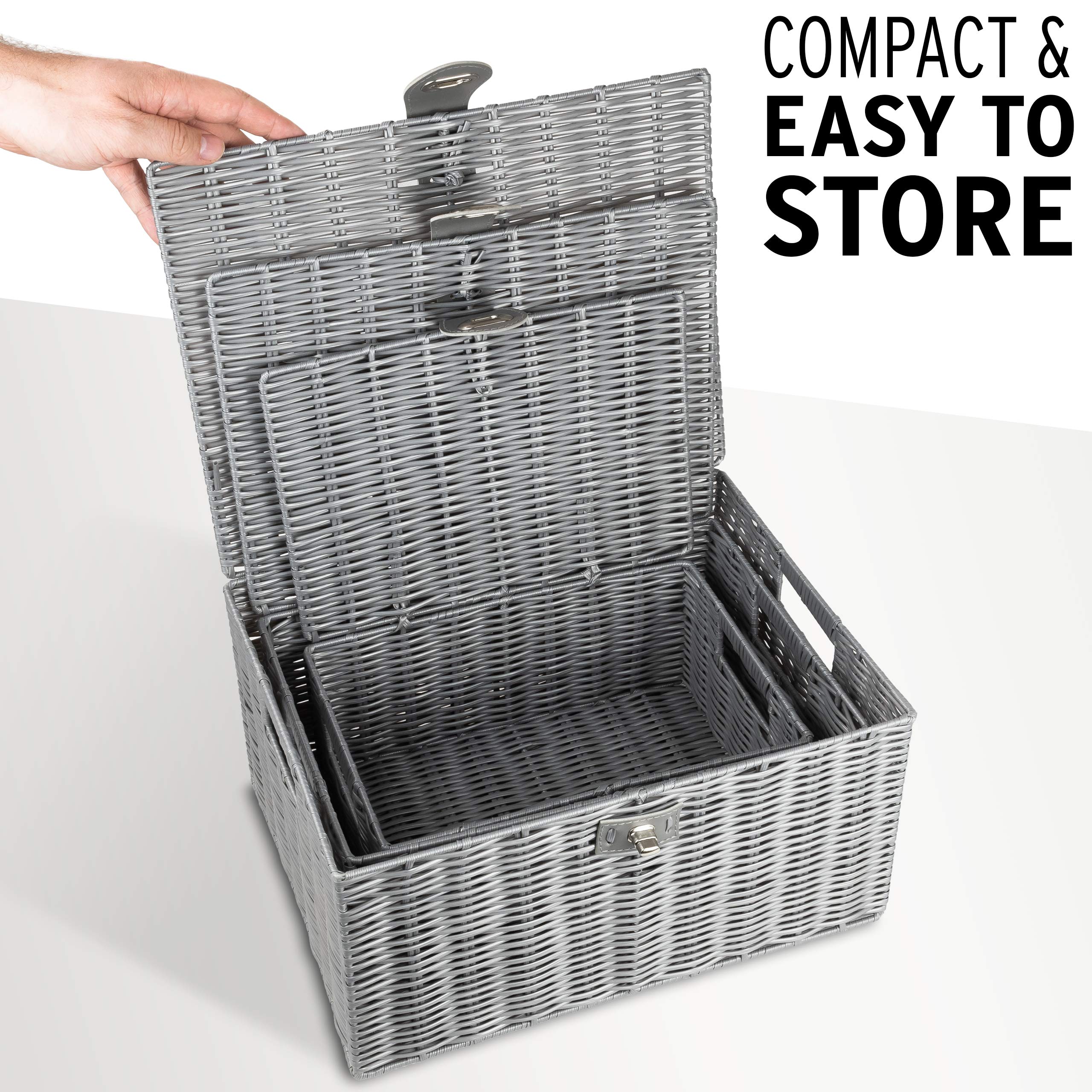 ARPAN Set of 3 Resin Woven Storage Boxes with Lid & Lock | Grey | L, M, S 7