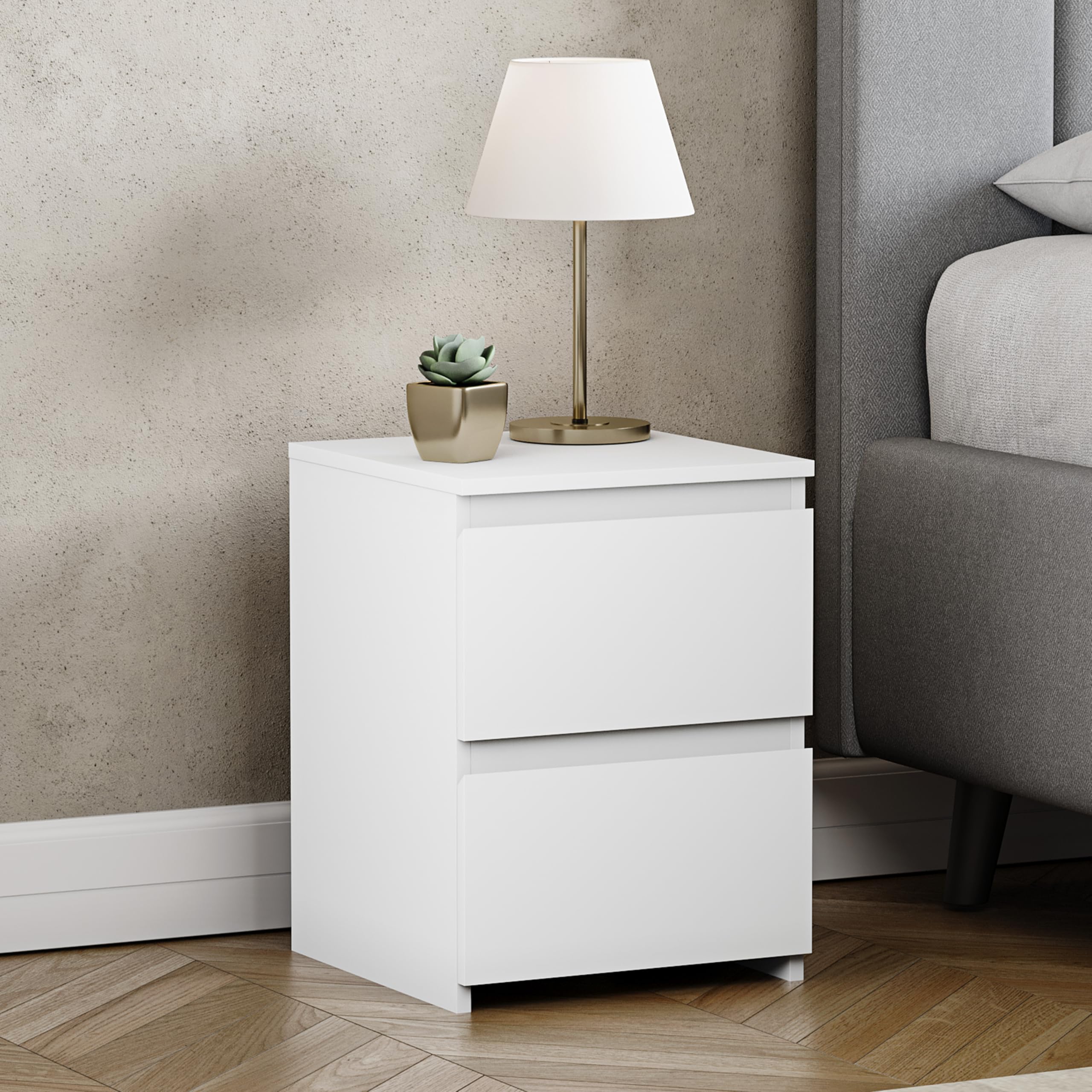 Vida Designs Denver 2 Drawer Bedside Chest - Modern Style | H: 40 x W: 29.5 cm | White 1