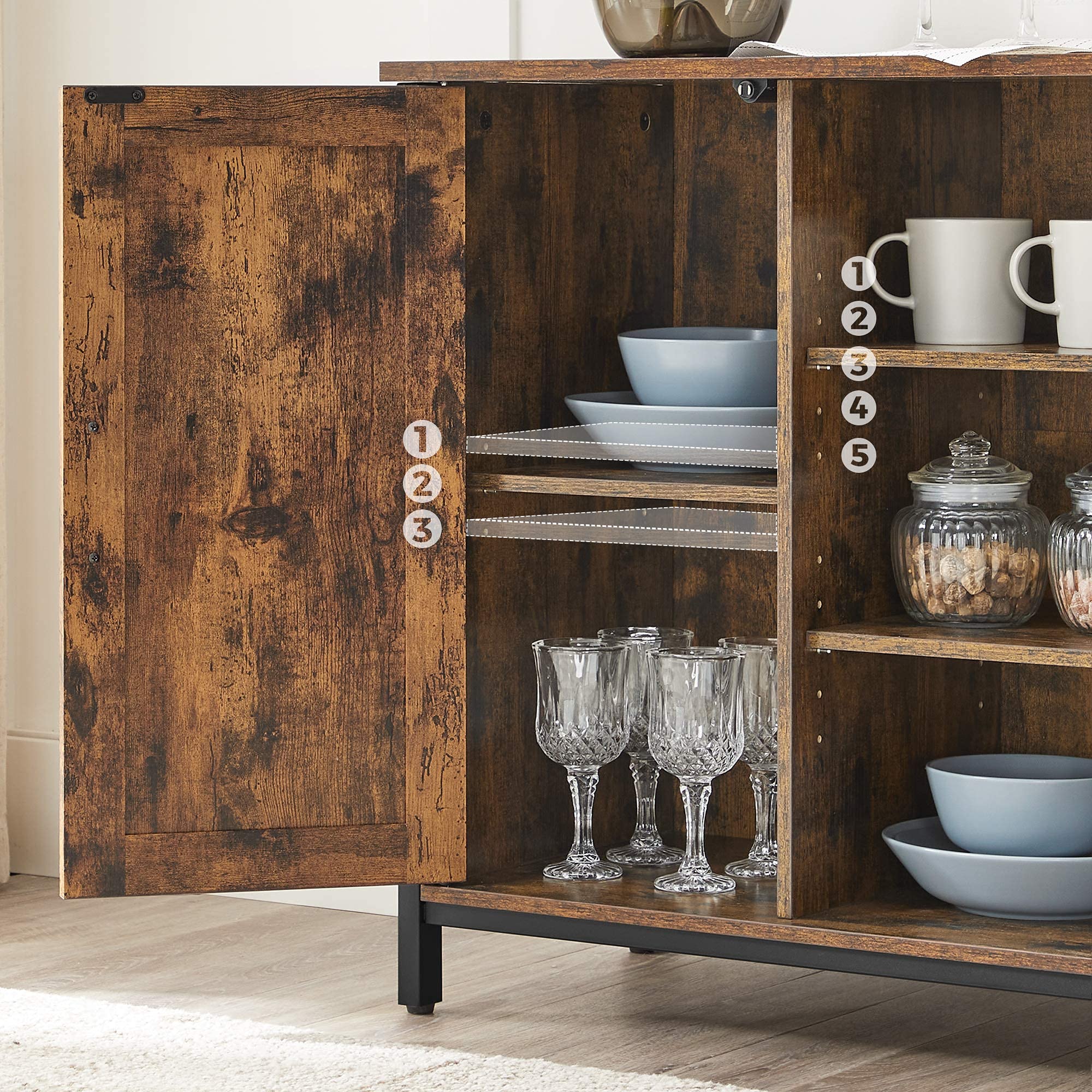 VASAGLE Buffet Table - Rustic Brown/Black Sideboard | Engineered Wood | 1000mm Width 9
