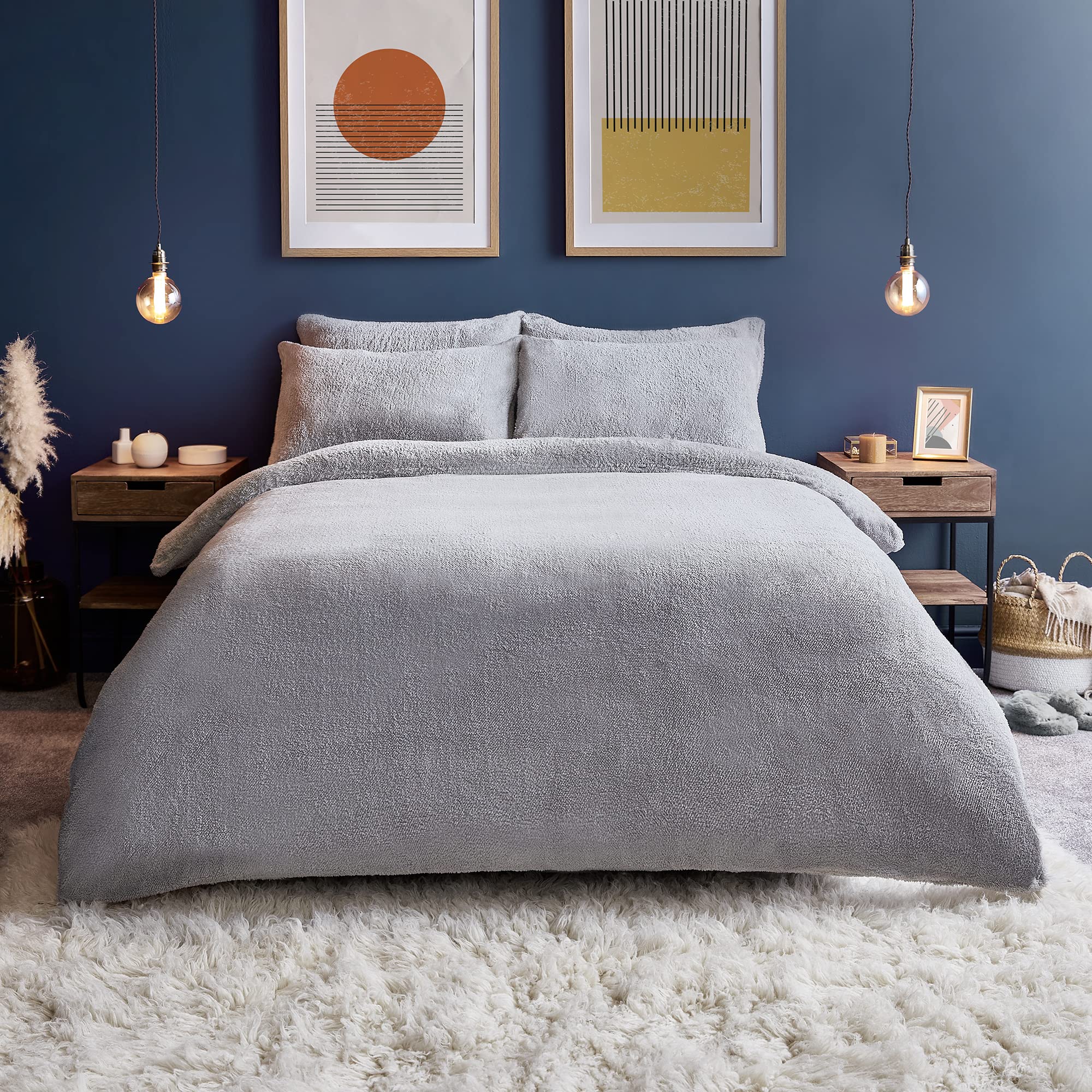 Silentnight Teddy Fleece Duvet Set - Single Size | Silver | 100% Polyester 1
