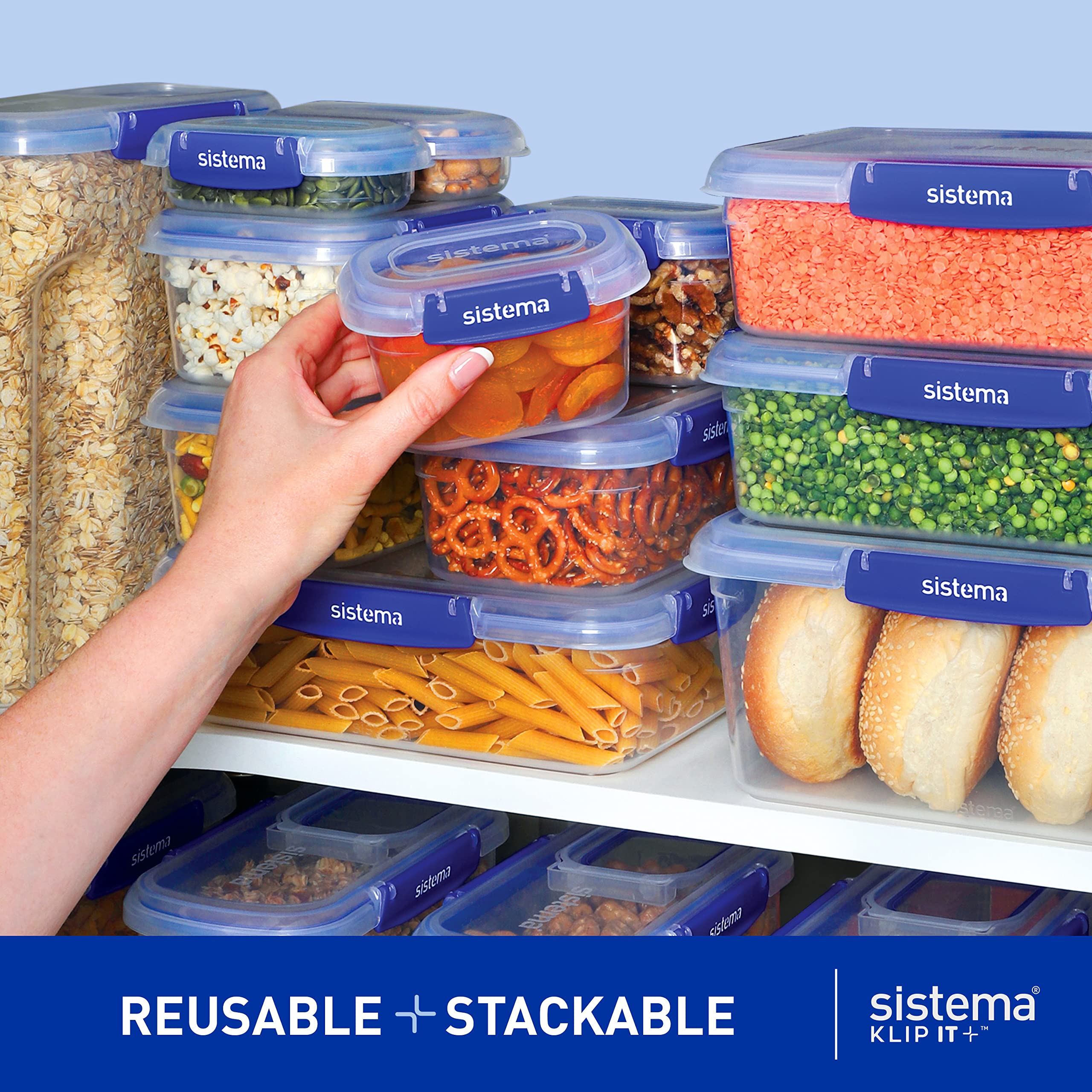 Sistema KLIP IT PLUS Food Storage Container - 7.5L Rectangle | Stackable Airtight Fridge/Freezer Box | BPA-Free Plastic