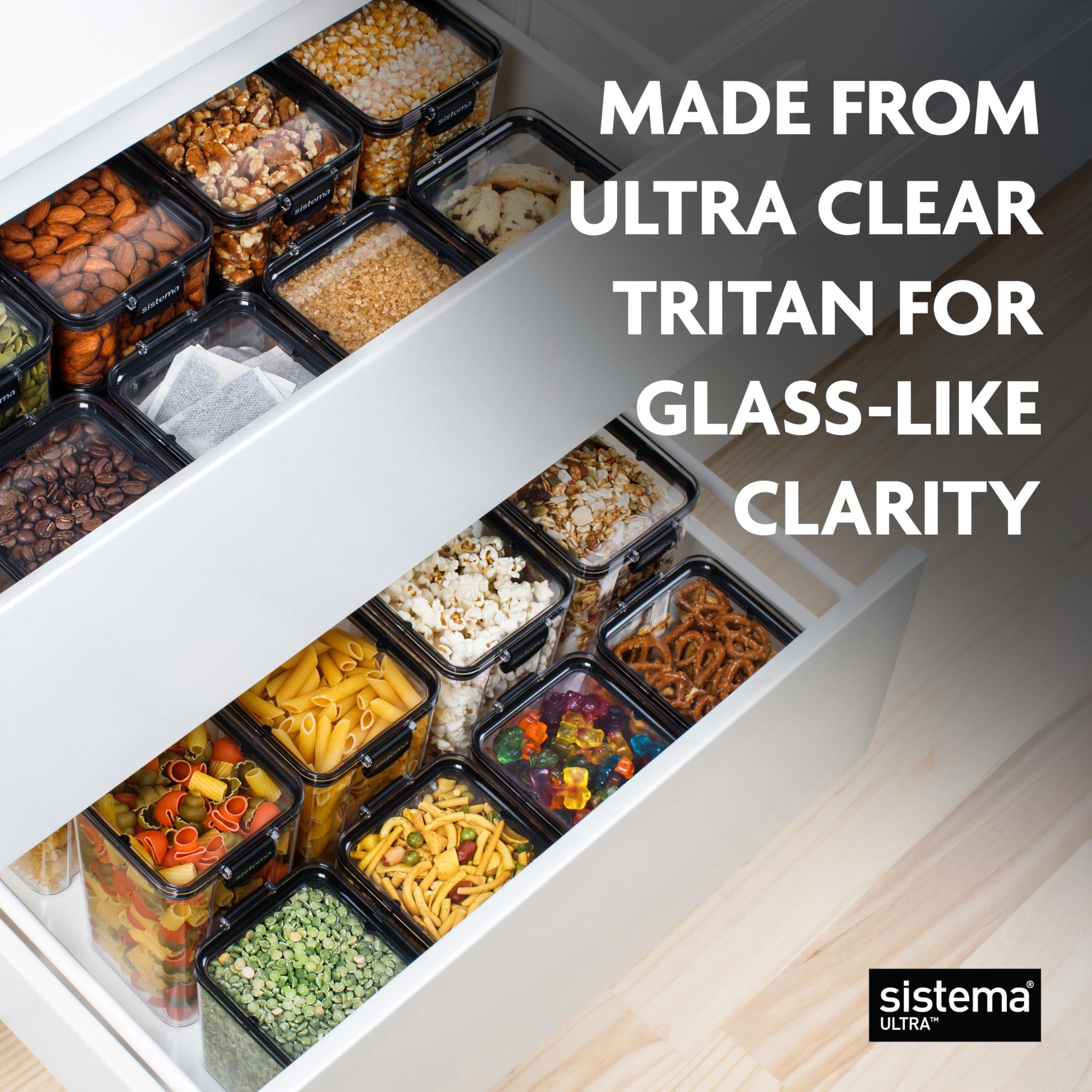 Sistema Ultra Airtight Pantry Storage Container - 920 ml Square | Stackable Locking Clips | BPA-Free 4