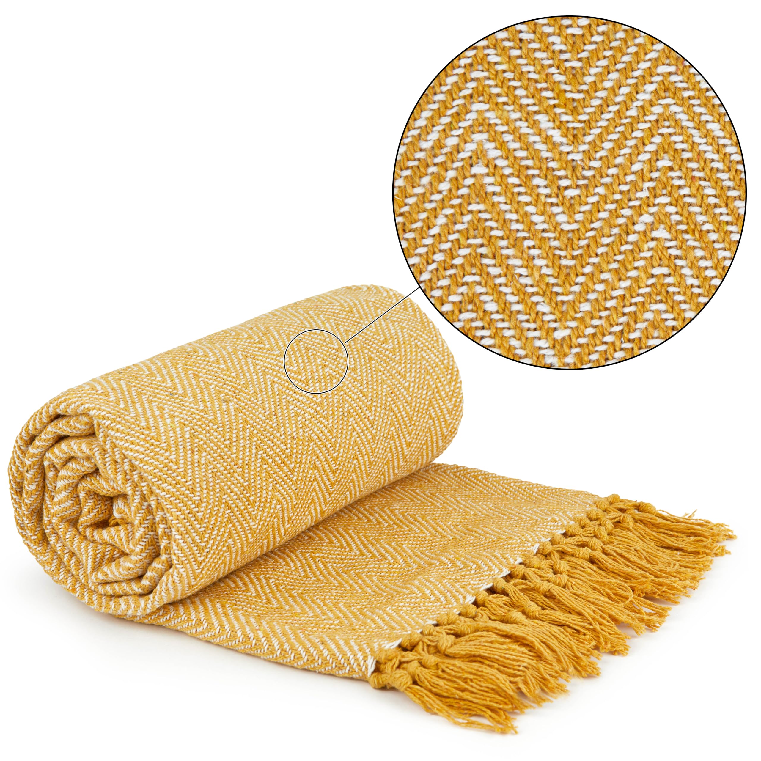 Emma Barclay Herringbone Throw - 100% Recycled Cotton | Ochre | 70x100" (178x254cm) 1