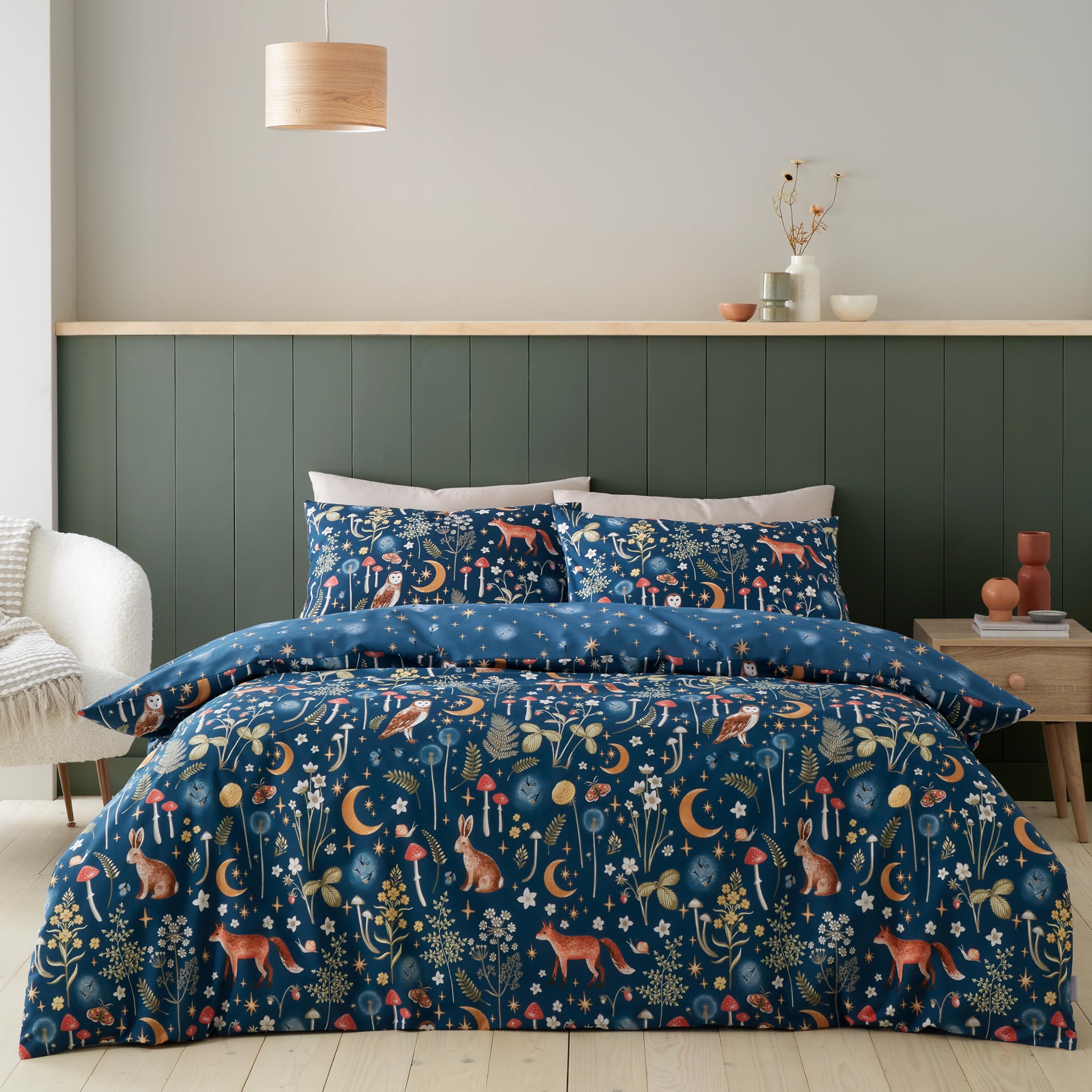 Catherine Lansfield Enchanted Twilight Animals Reversible Double Duvet Cover Set Navy Blue 1