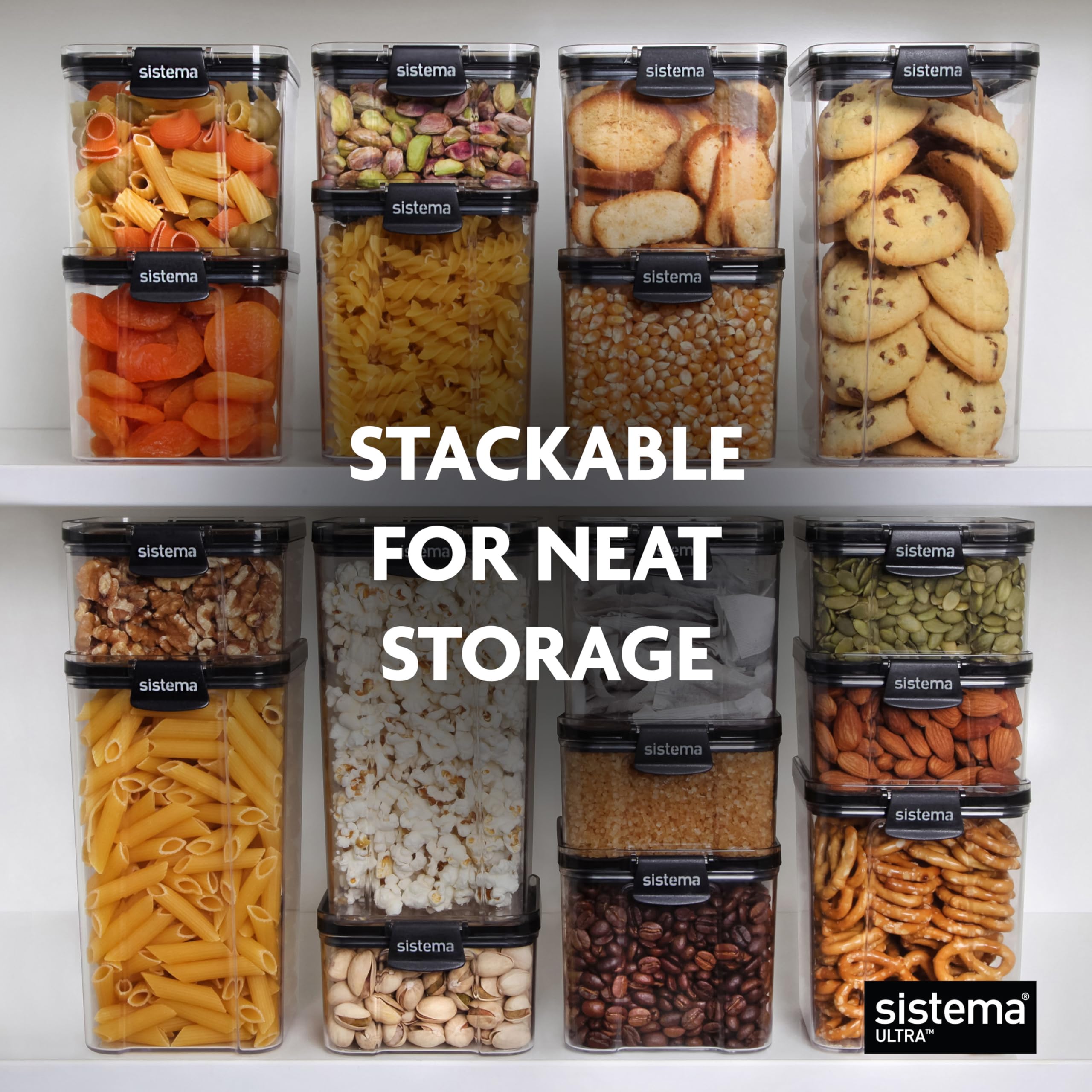Sistema Ultra Tritan Airtight Food Container Set - 3 Square Containers (1.3L + 2x 700ml) | Stackable, BPA-Free 6