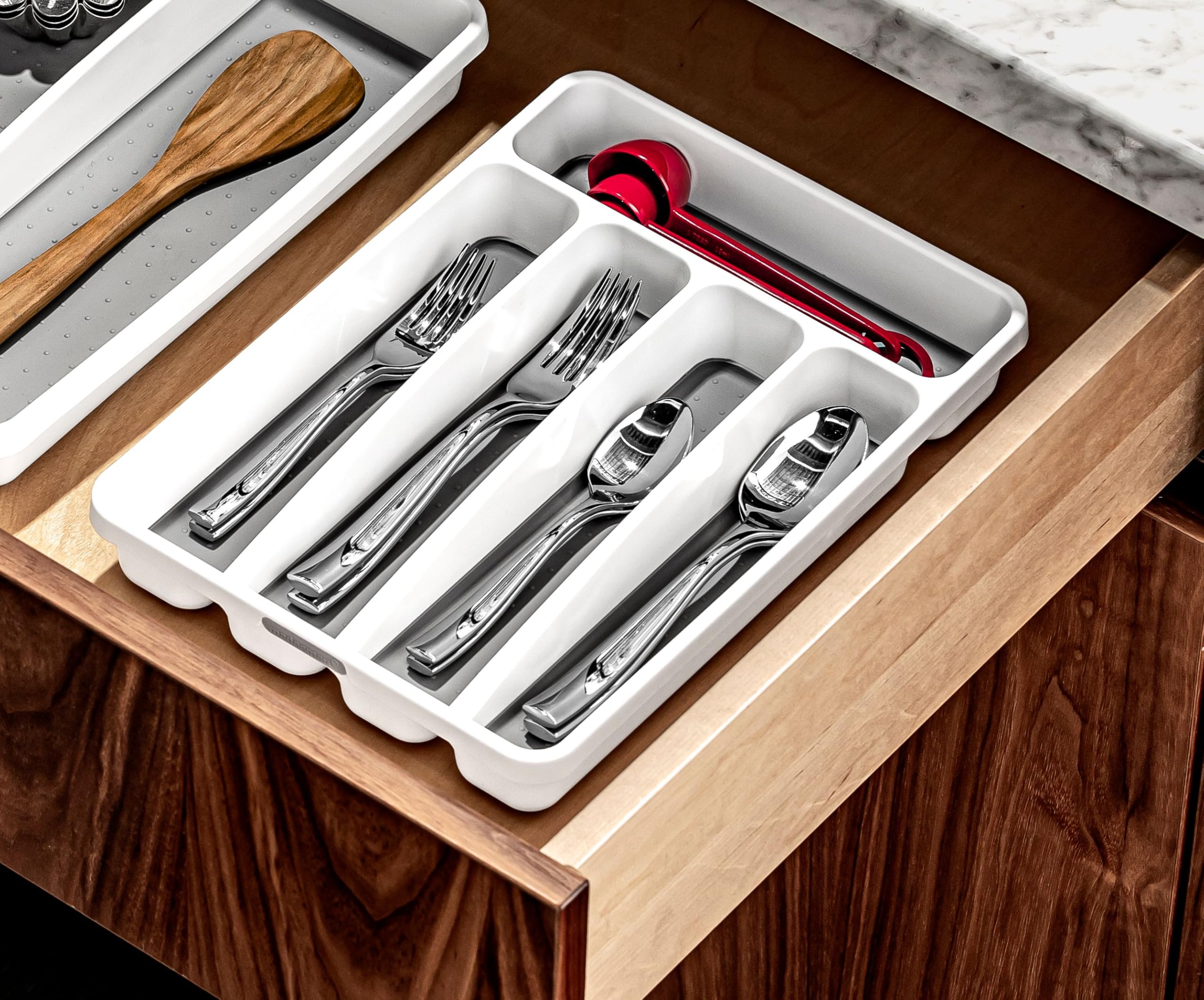 madesmart Mini In-Drawer Cutlery Tray - White, Non-Slip Rubber Lining | Fits Small Drawers 3