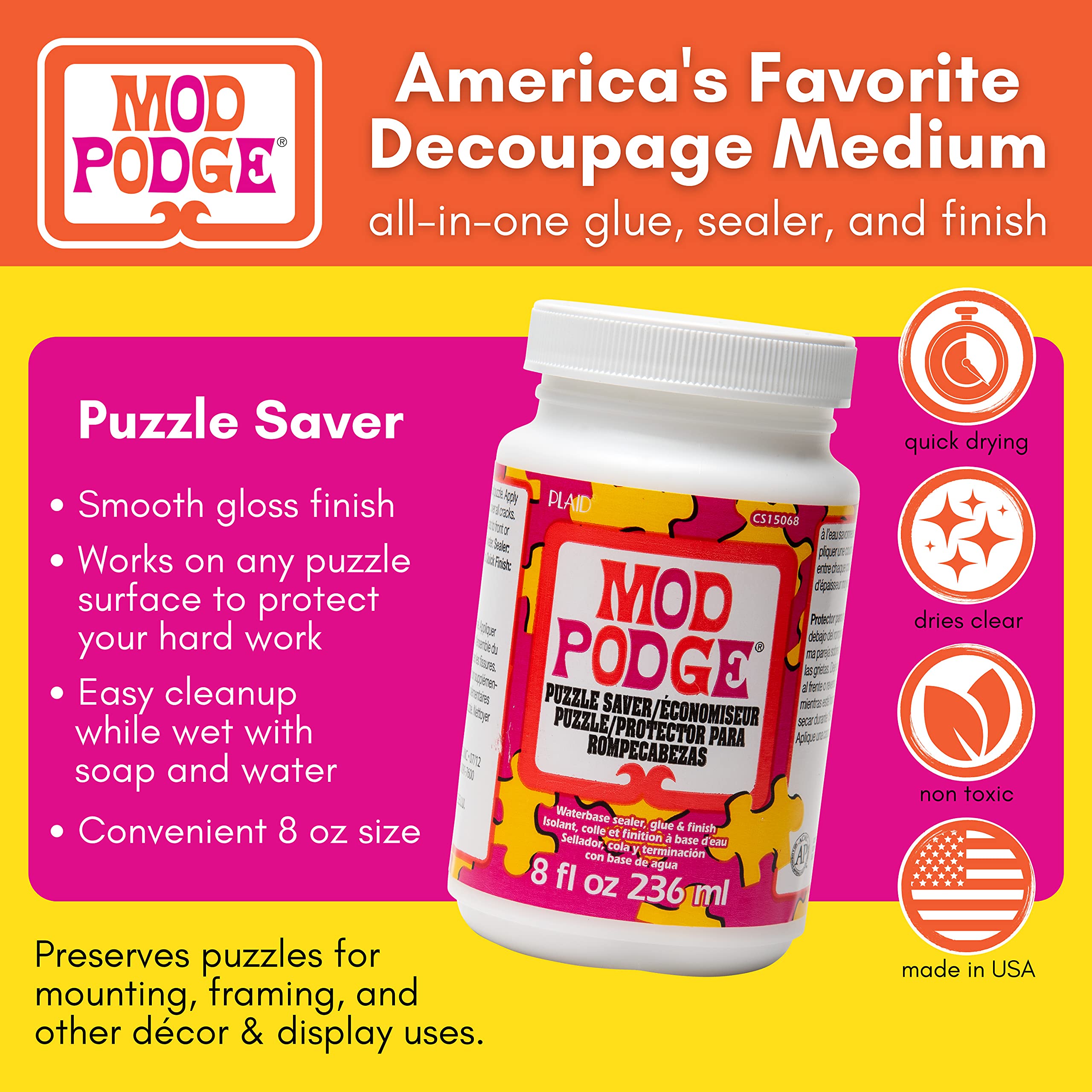 Mod Podge Puzzle Saver - All-in-One Glue, Sealer, and Finish | 8 oz Liquid 2