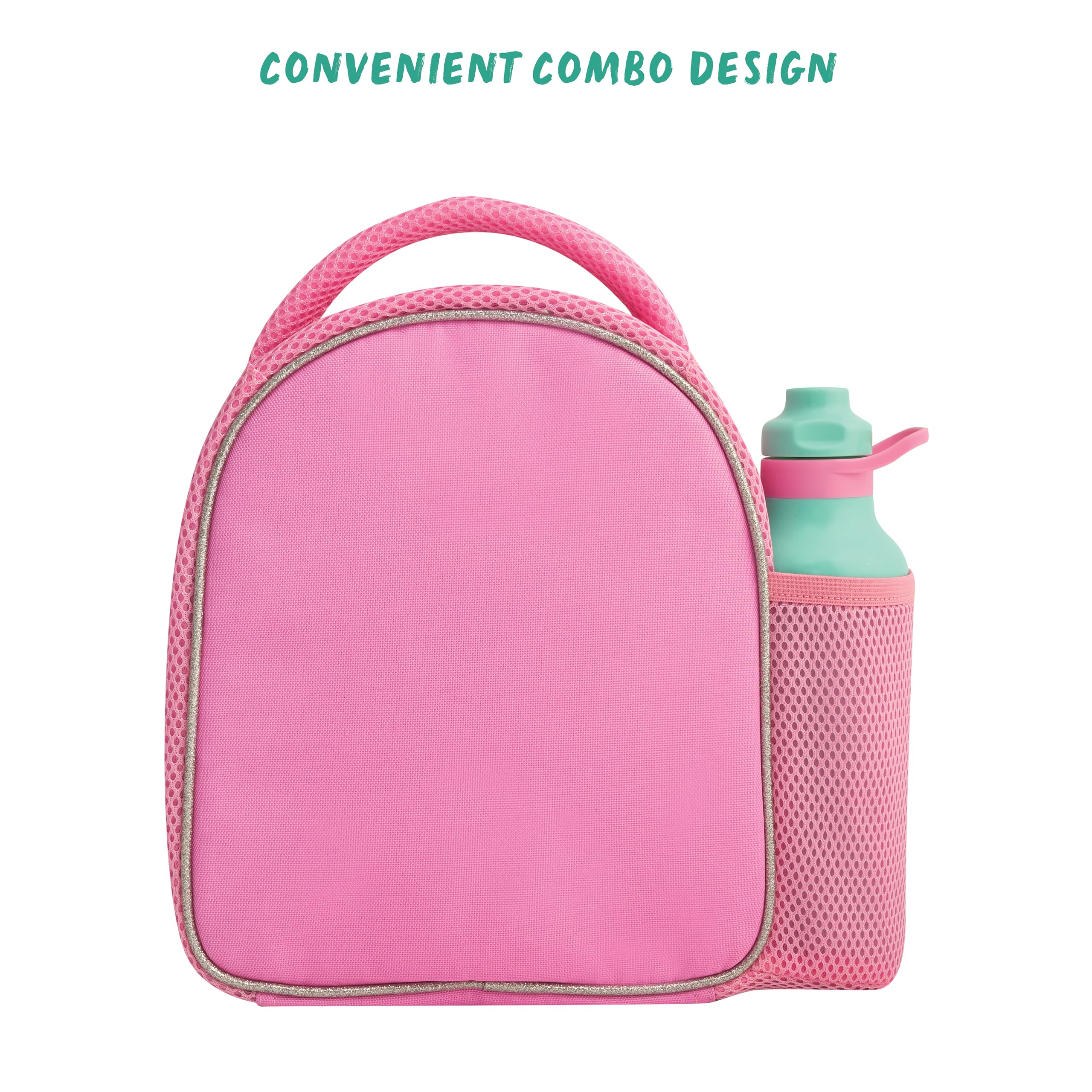 Polar Gear Glitter Unicorn Insulated Kids Lunch Bag with 600ml Water Bottle | Pink Polyester 5