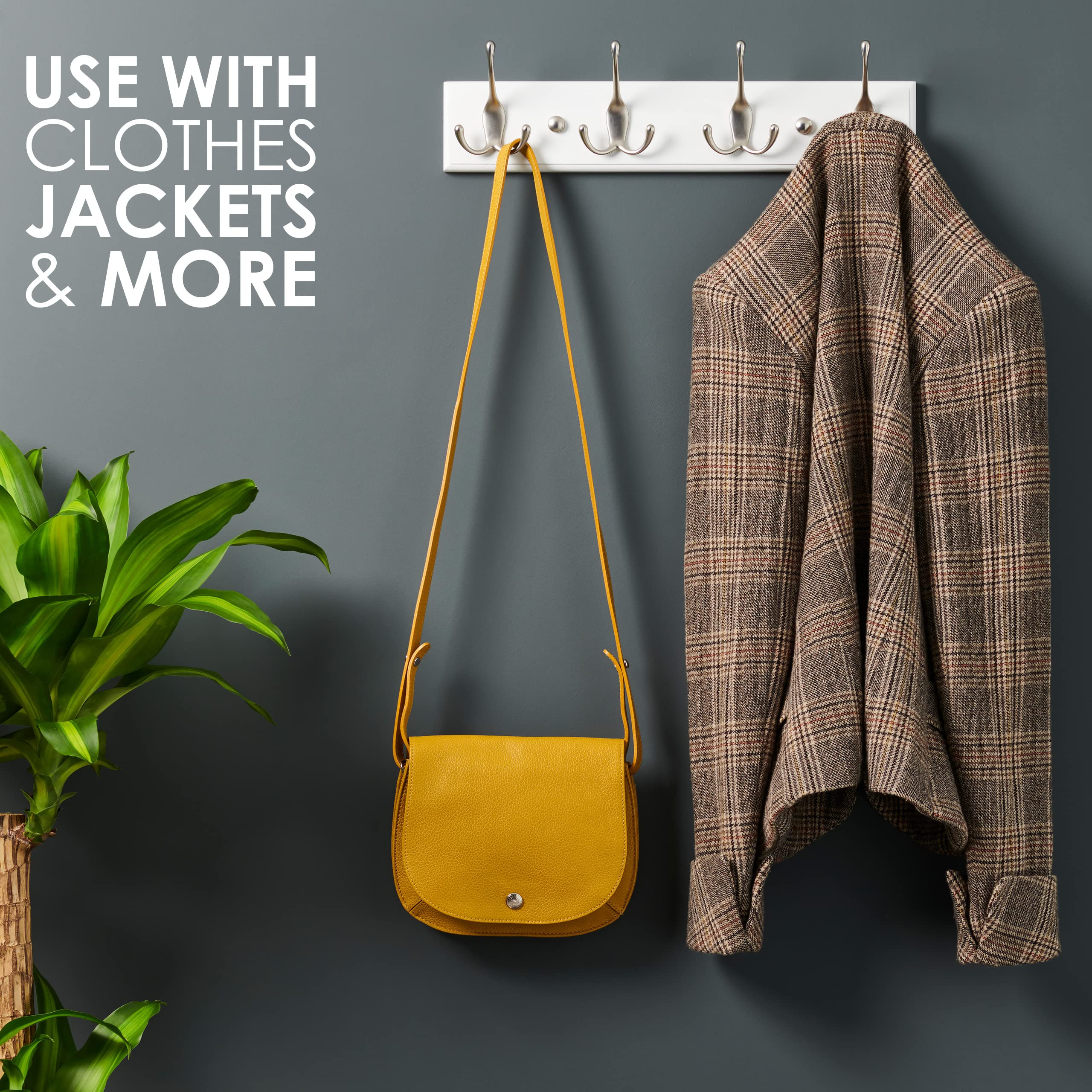 LARHN Wall-Mounted Coat Rack - 4 Matt-Nickel Triple Hooks (2-Pack) | Wood & Metal 4