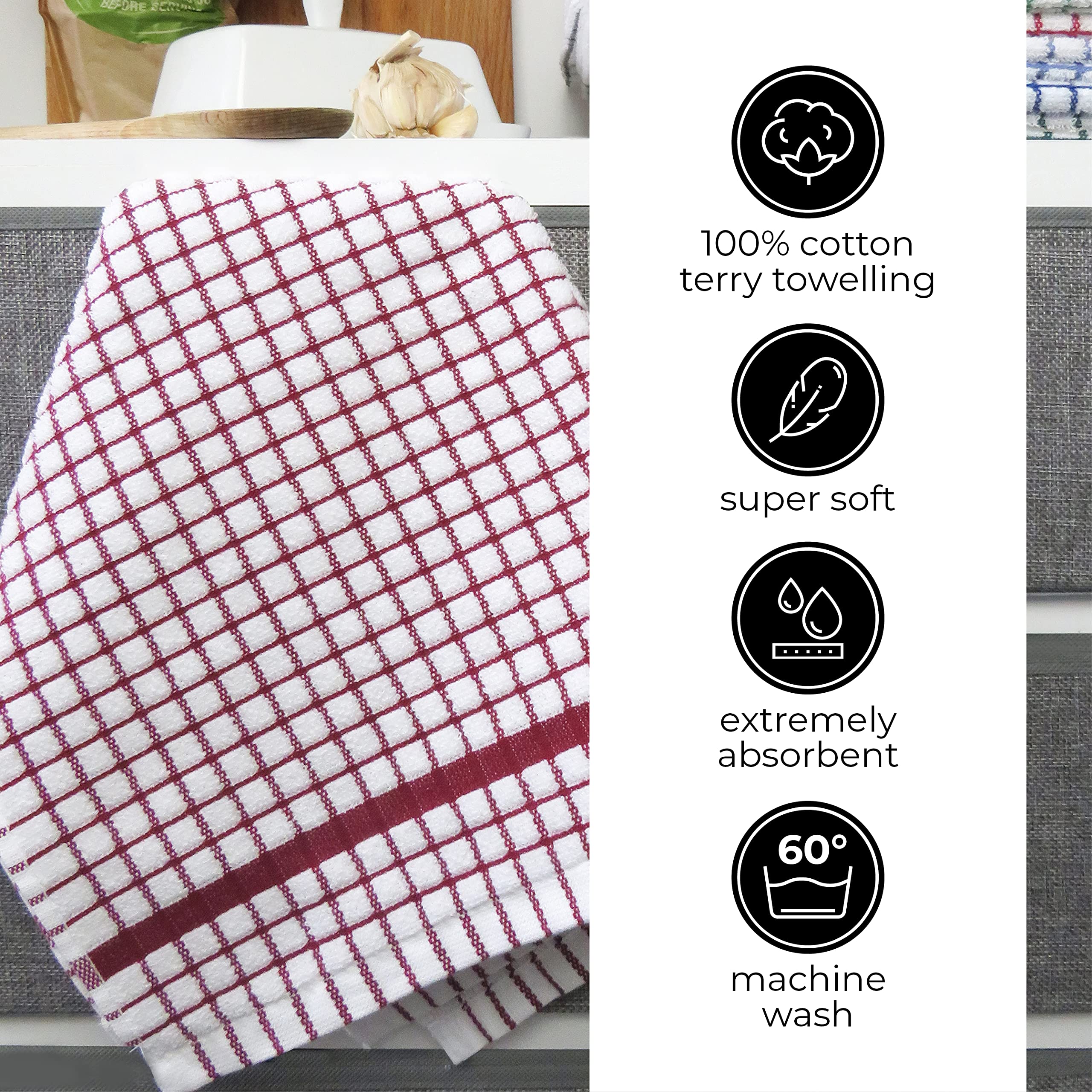 Samuel Lamont Poli-Dri Tea Towel - Ultra-Absorbent 100% Cotton Terry | Burgundy | 50cm x 70cm 7