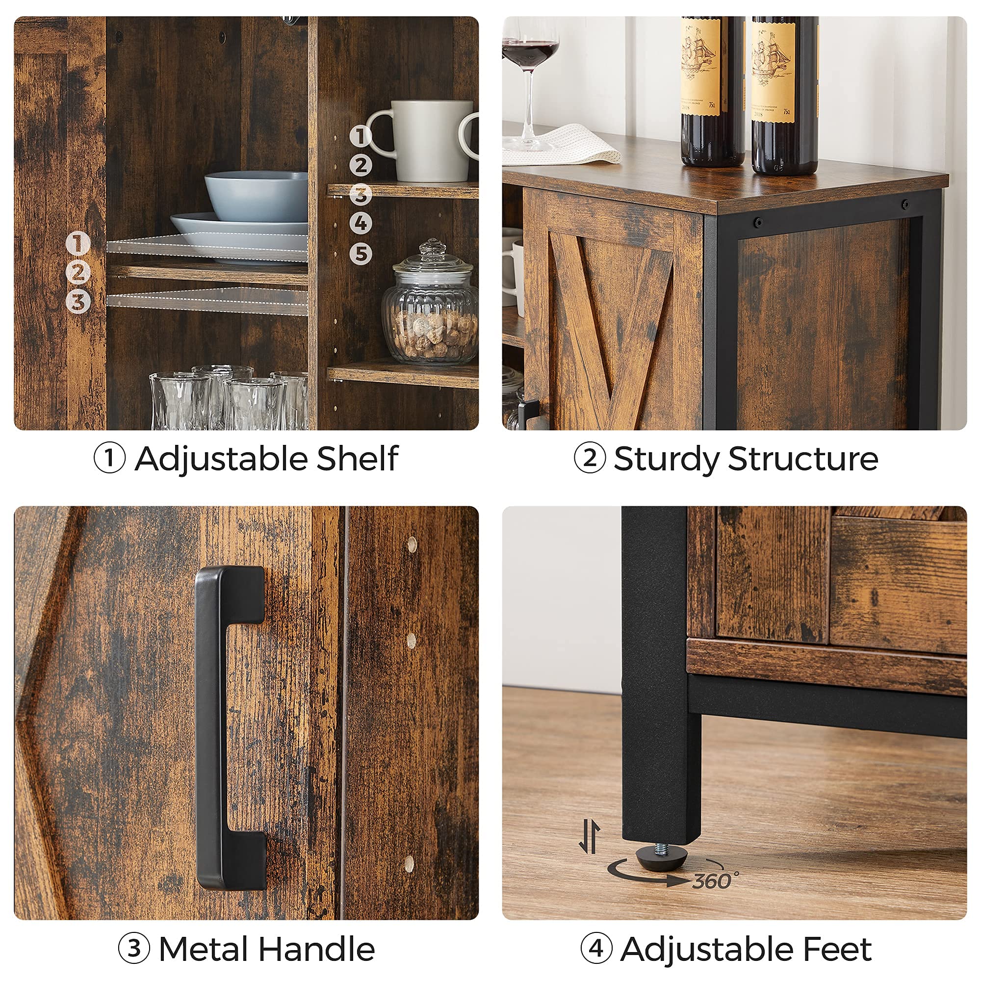 VASAGLE Buffet Table - Rustic Brown/Black Sideboard | Engineered Wood | 1000mm Width 7