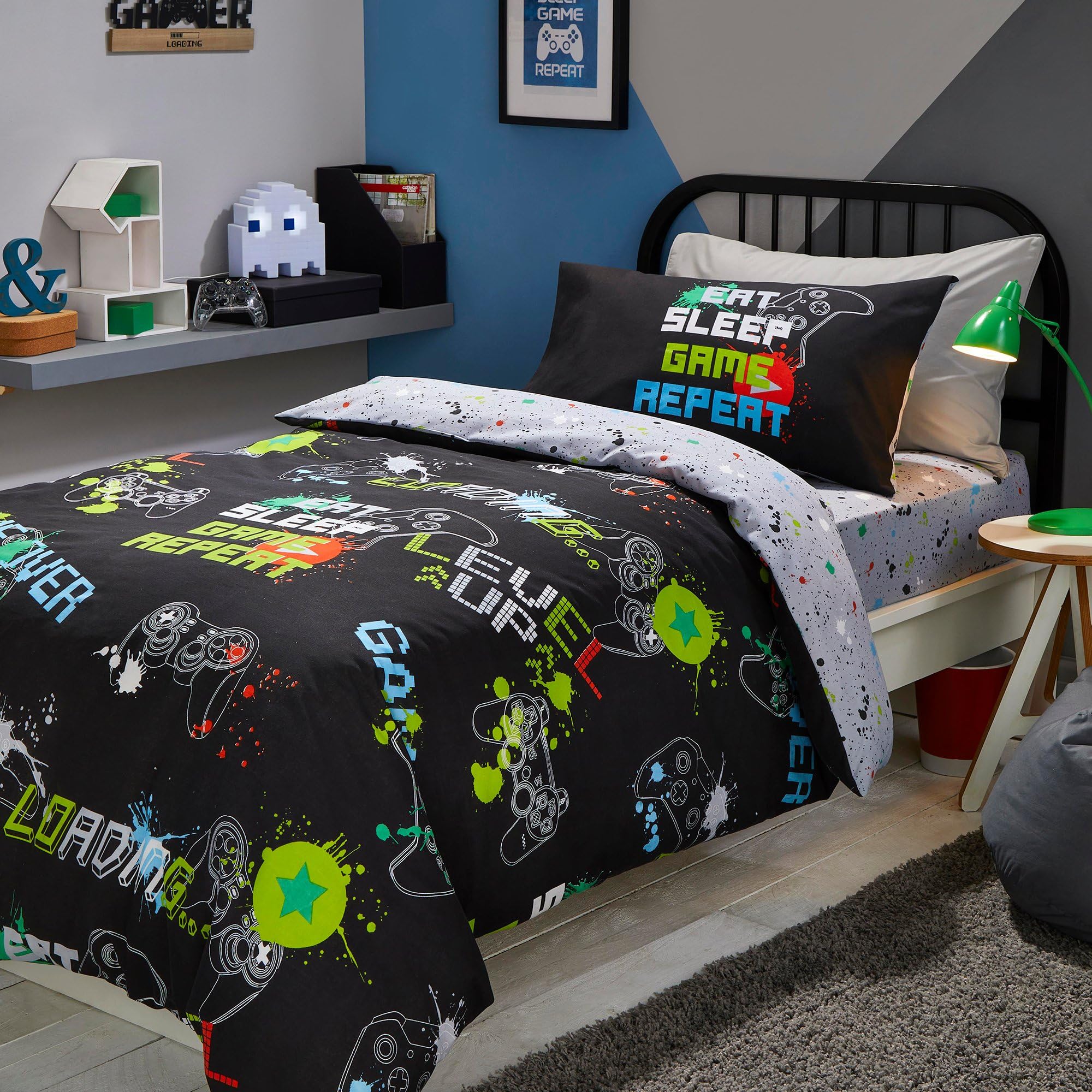 Bedlam Black Gaming Duvet Cover Set | Single (140x200cm) | Glow in the Dark Polycotton 1