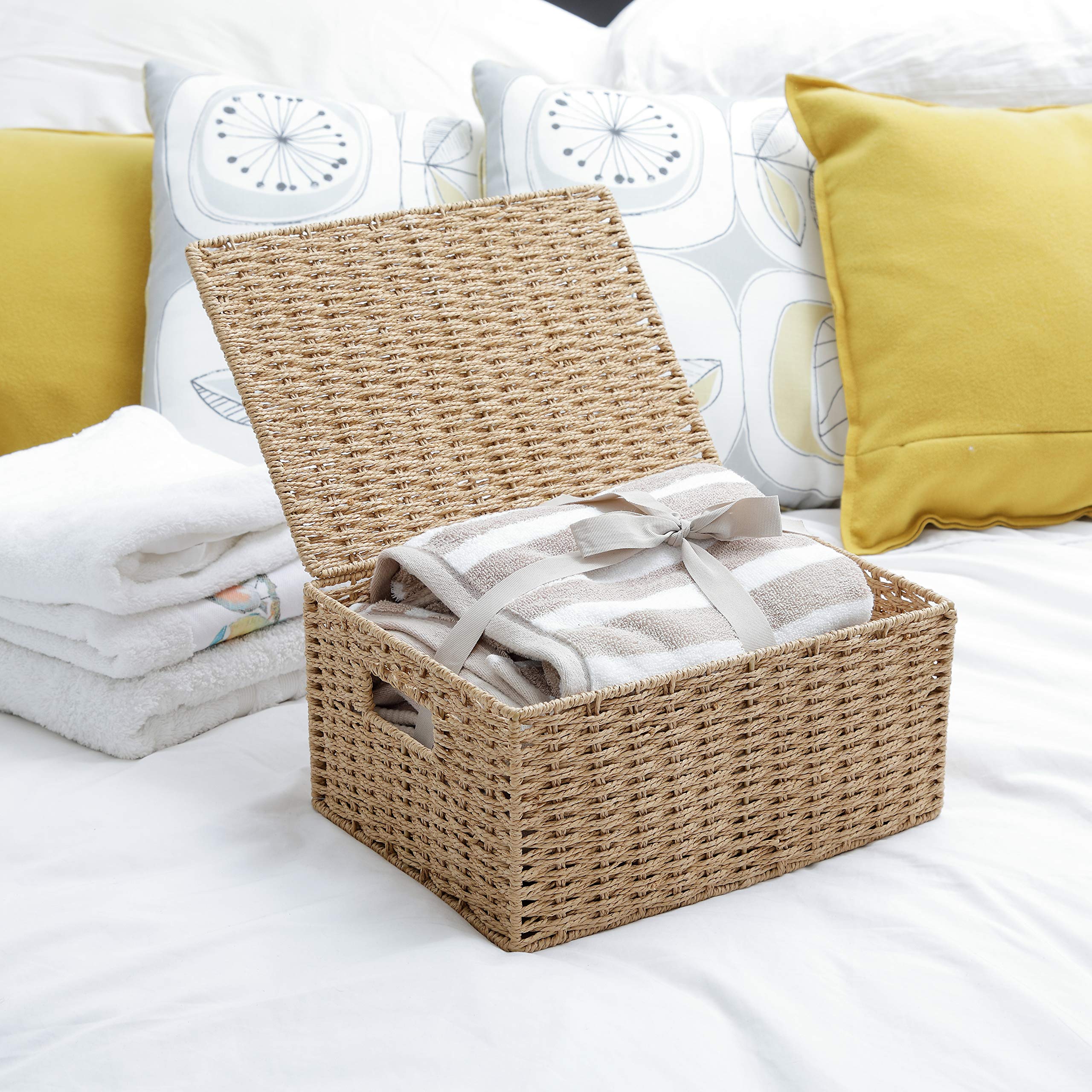 ARPAN Natural Paper Rope Storage Basket with Lid | L Size | Natural Color | WB-9694L 2