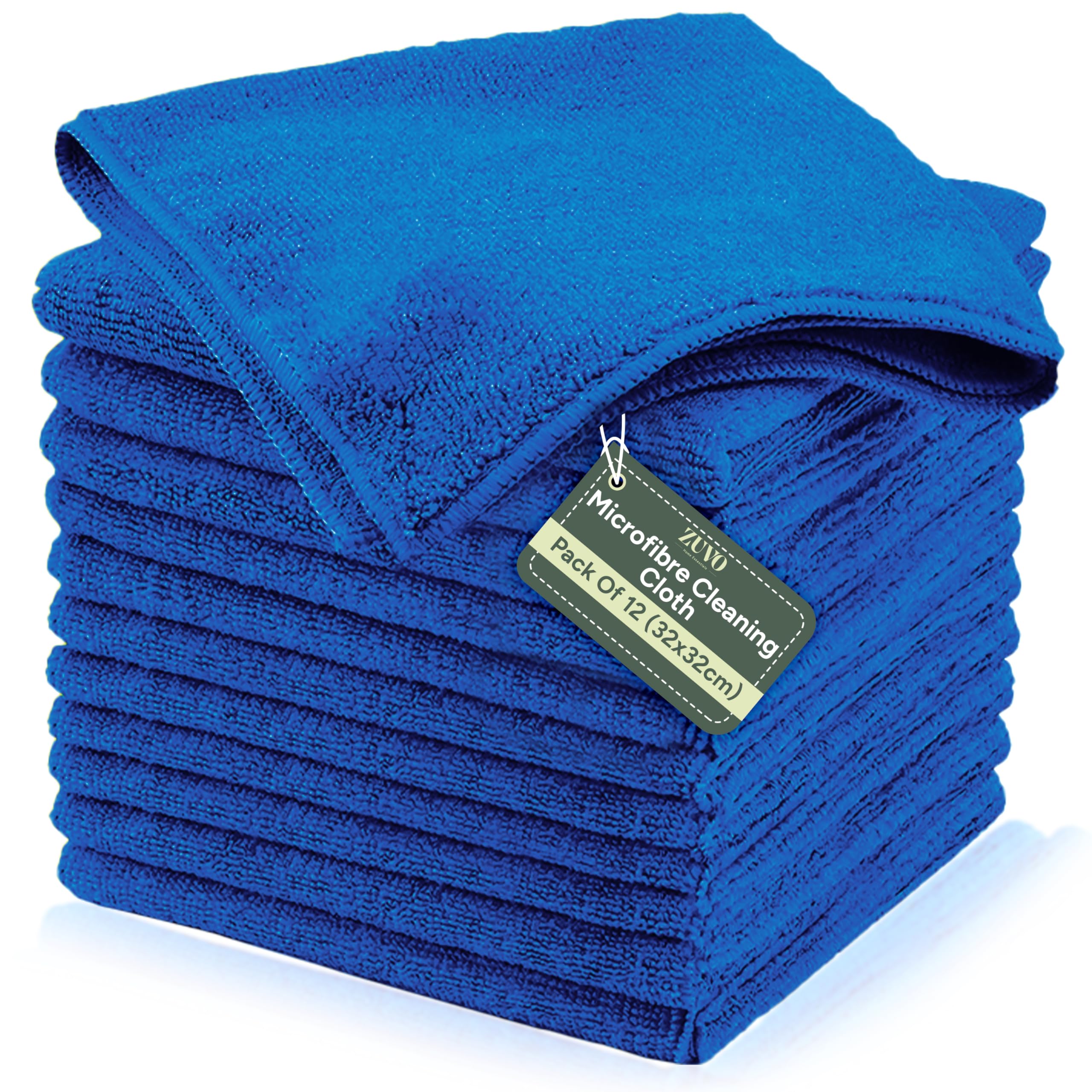 Zuvo Microfiber Cloths - Pack of 12 Ultra-Soft, Highly Absorbent Cleaning Cloths | 32x32 cm 1