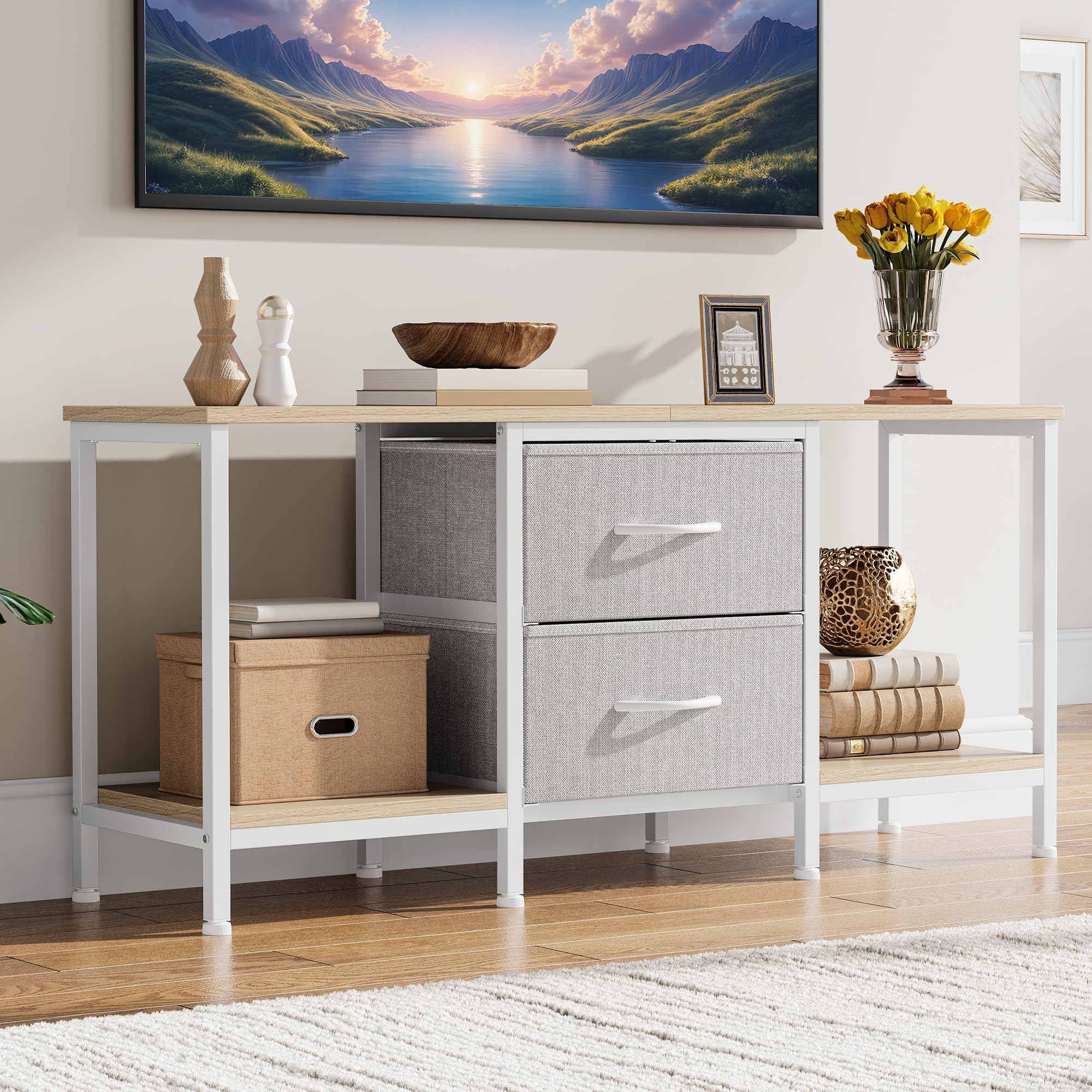 YITAHOME TV Stand for Up to 47 Inch TV | 110cm Length | 2 Fabric Drawers 2