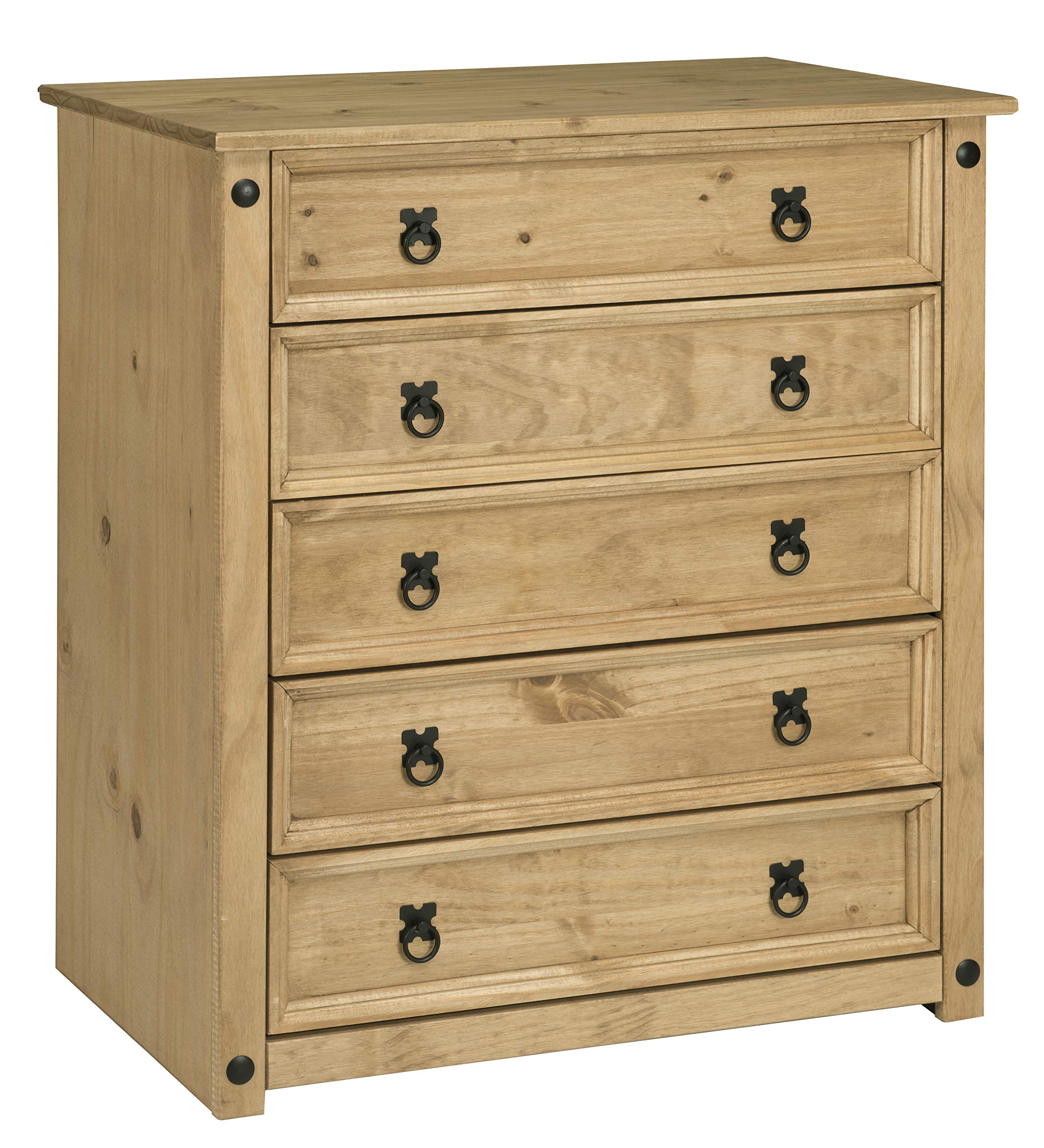Mews Corona 5 Drawer Chest of Drawers - Solid Pine, Waxed Finish | 80cm H x 89cm W 7