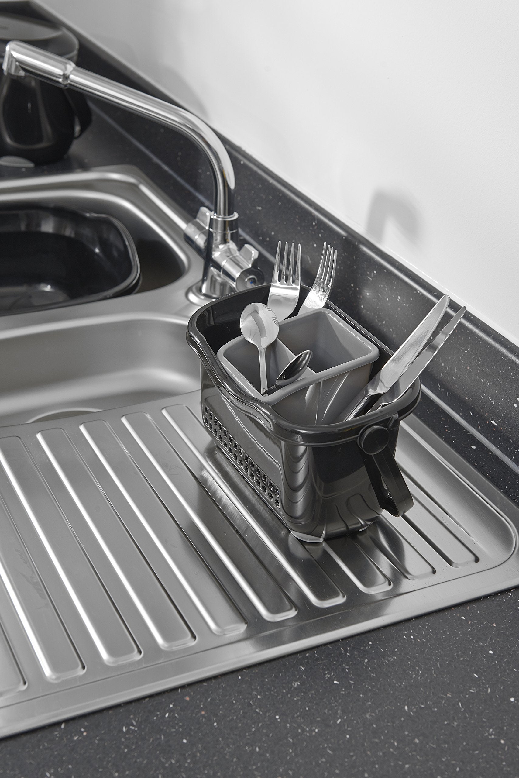 Addis Sink Caddy 516436 - Utensil Organization & Drainage | Black/Grey Plastic 2
