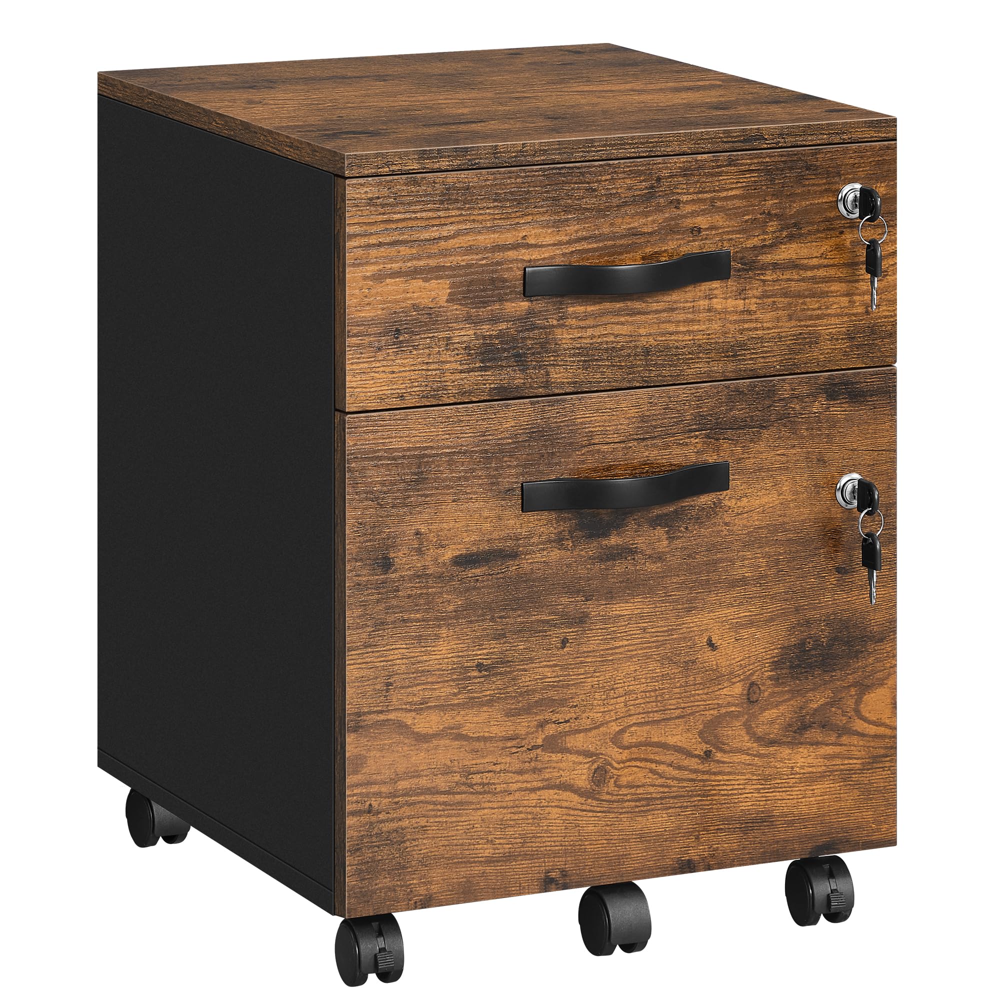 VASAGLE Rolling File Cabinet - 2 Lockable Drawers | Rustic Brown & Black | 43.8x40x54.5 cm