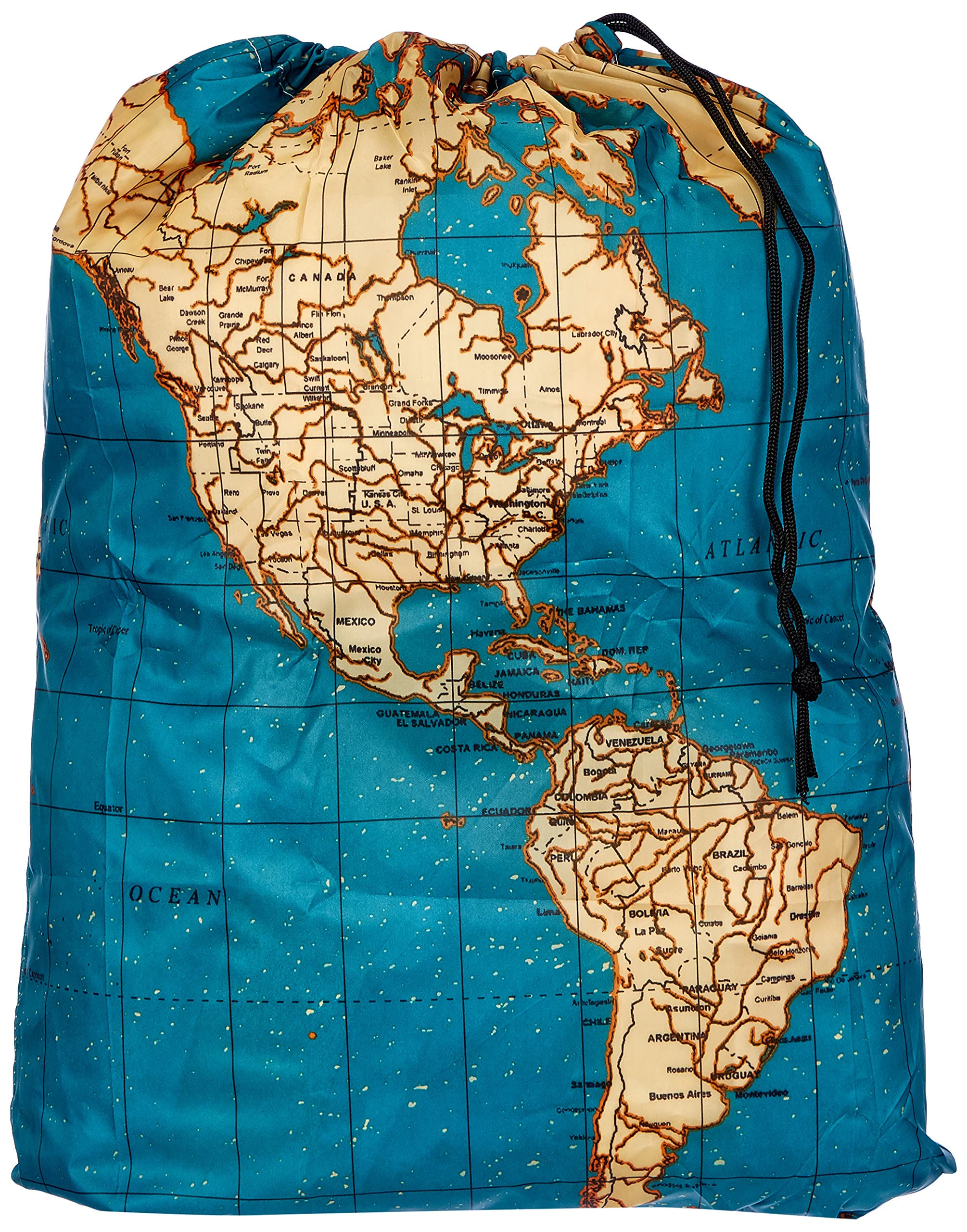 KIKKERLAND Travel Laundry Bag - World Map Design | Polyester | 6.6 lbs Capacity 1