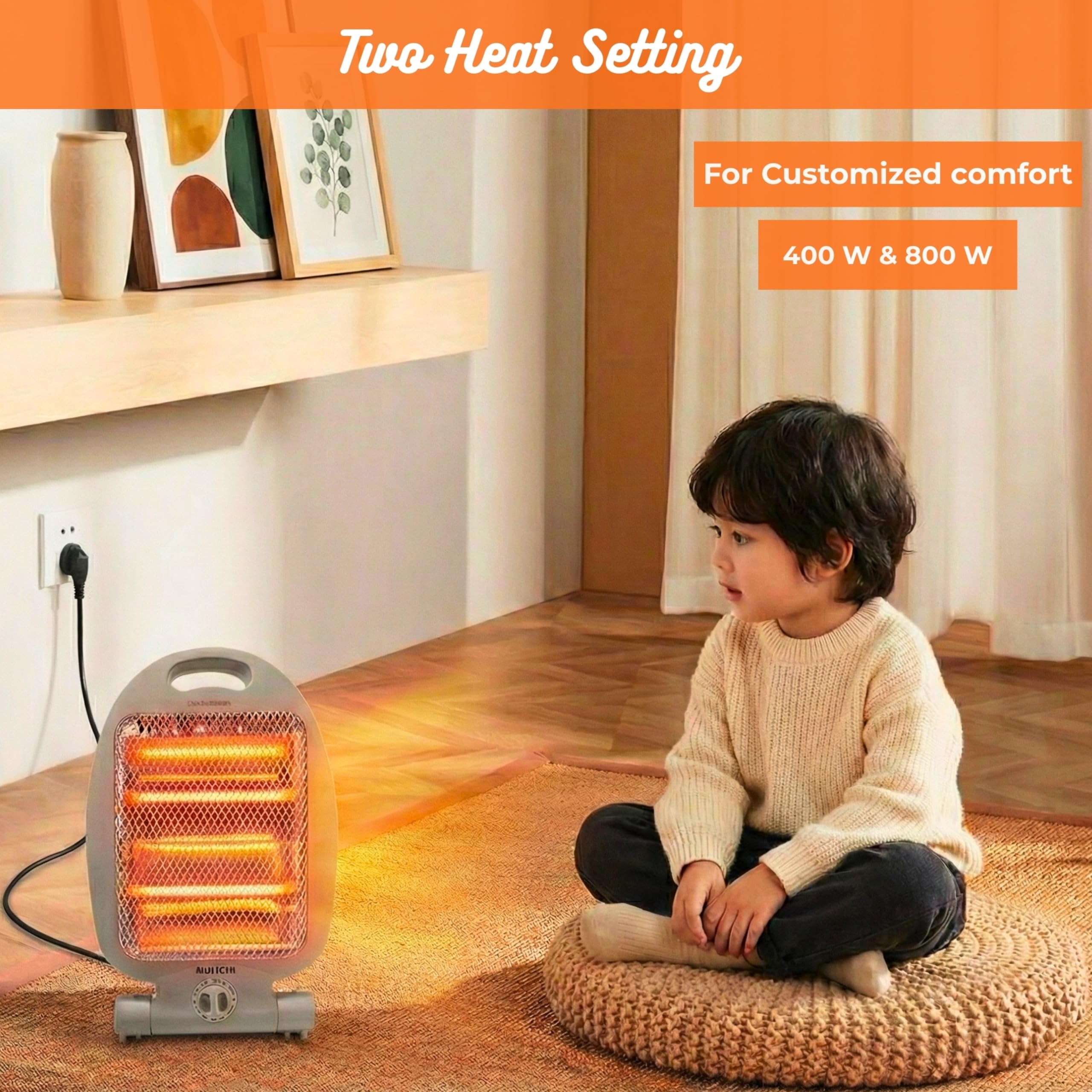 SHATCHI 800W Halogen Heater - Portable Quartz with 2 Heat Settings (400W/800W) | White Quartz 6