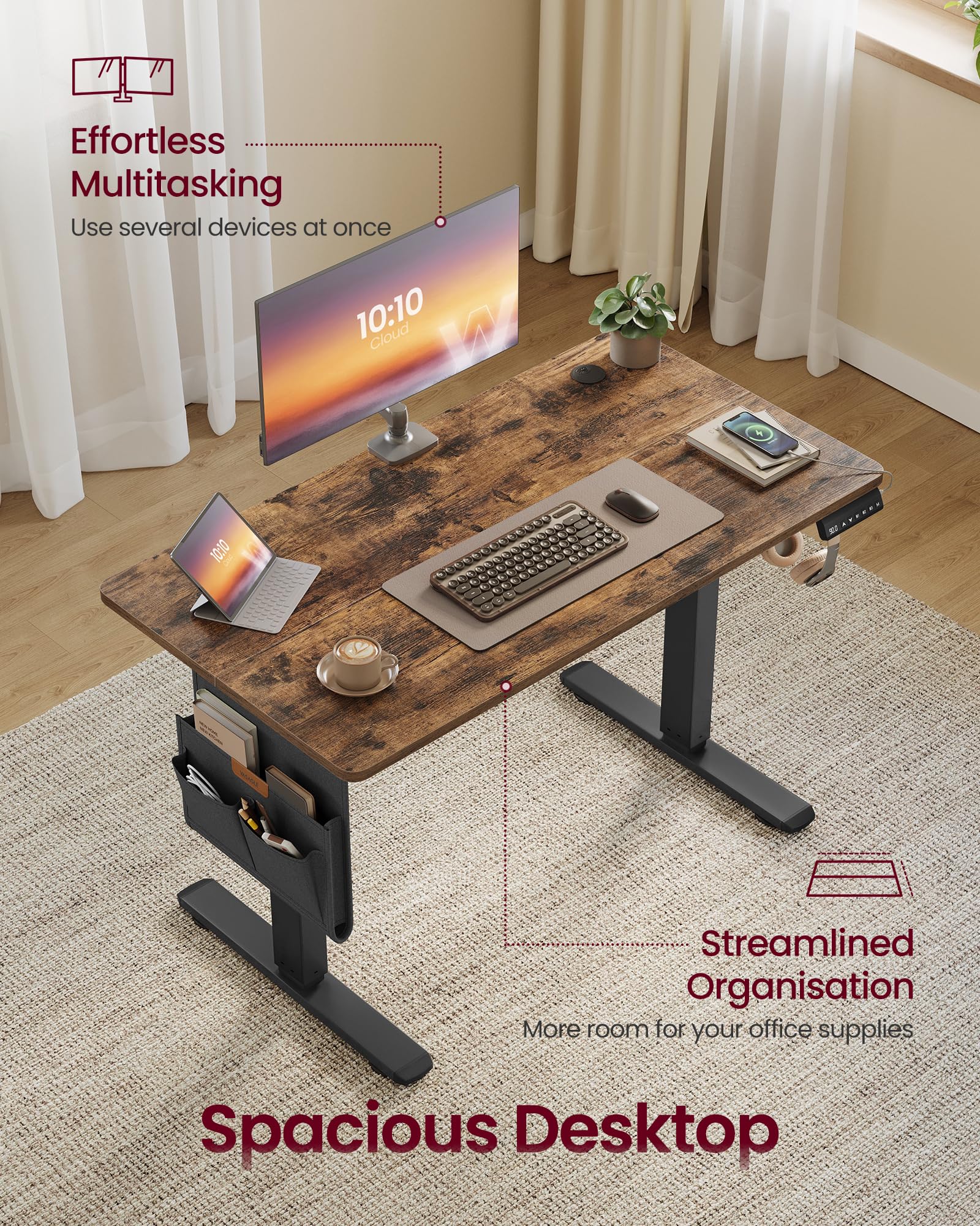 VASAGLE Electric Standing Desk - Height Adjustable 72-120 cm | Rustic Brown | Supports 70 kg 5