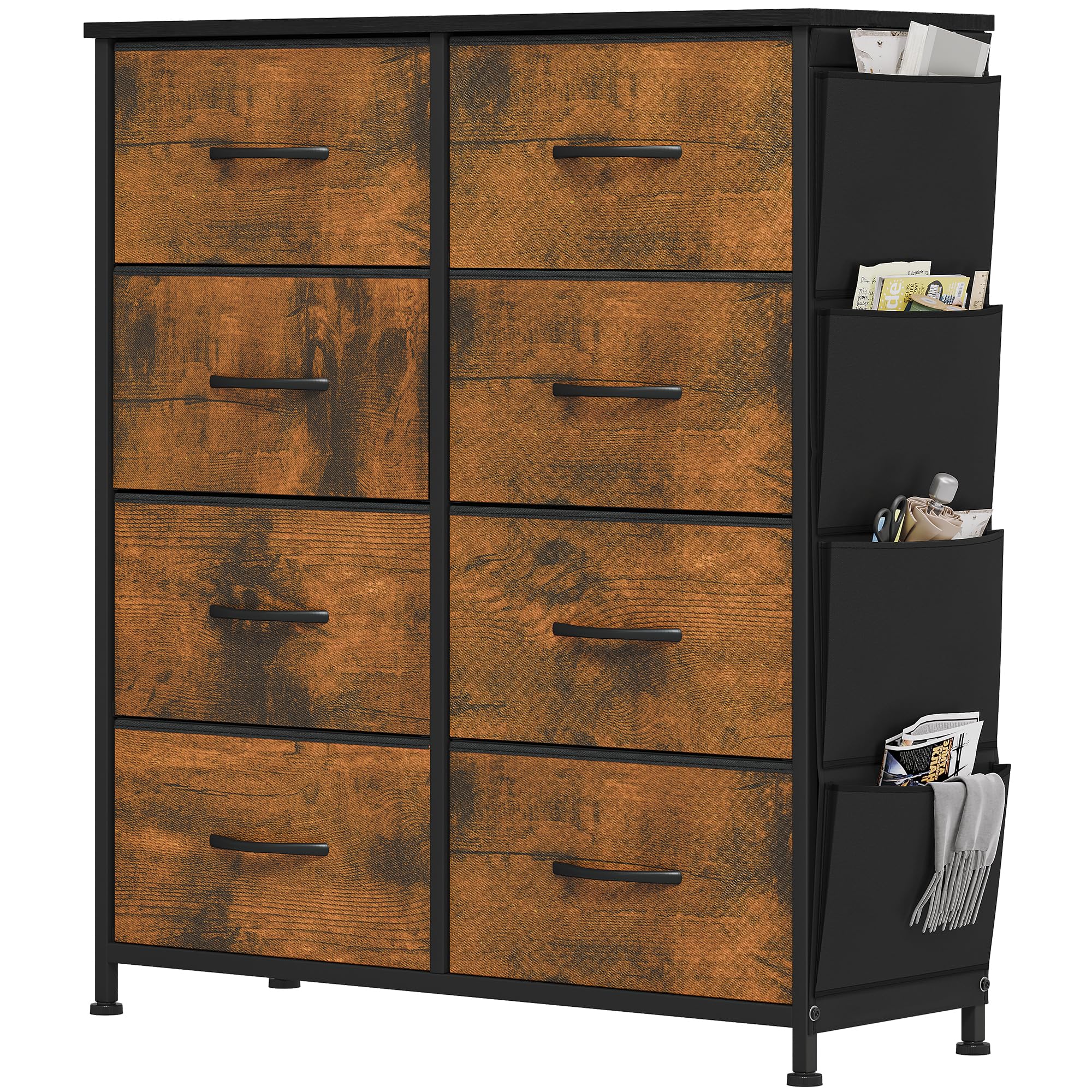 YITAHOME 8-Drawer Fabric Chest of Drawers with Metal Frame | Rotten Wood Grain | 86 x 30 x 98 cm 1
