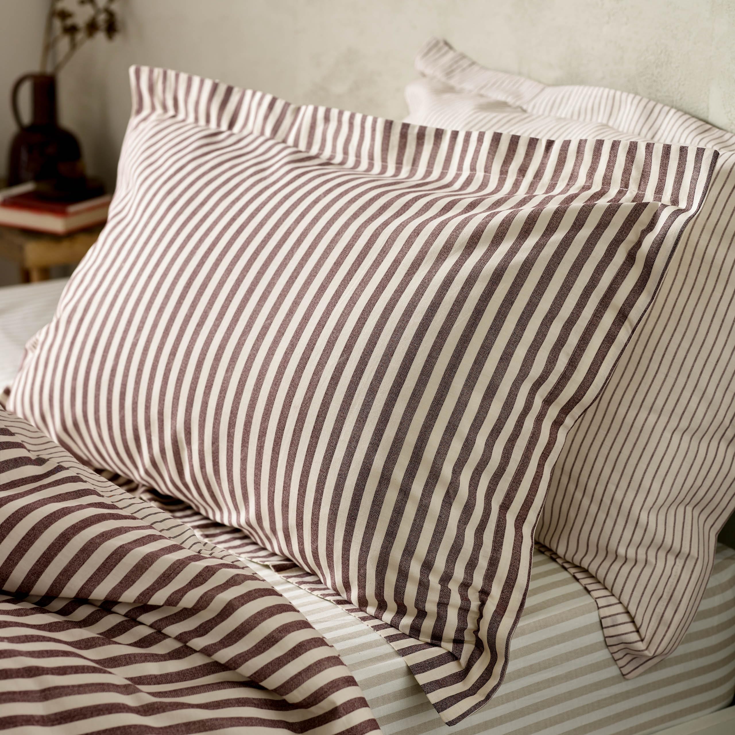 furn. Hebden Mélange Stripe Pillowcase Pair | 100% Cotton | 50 x 75cm | Beetroot 1