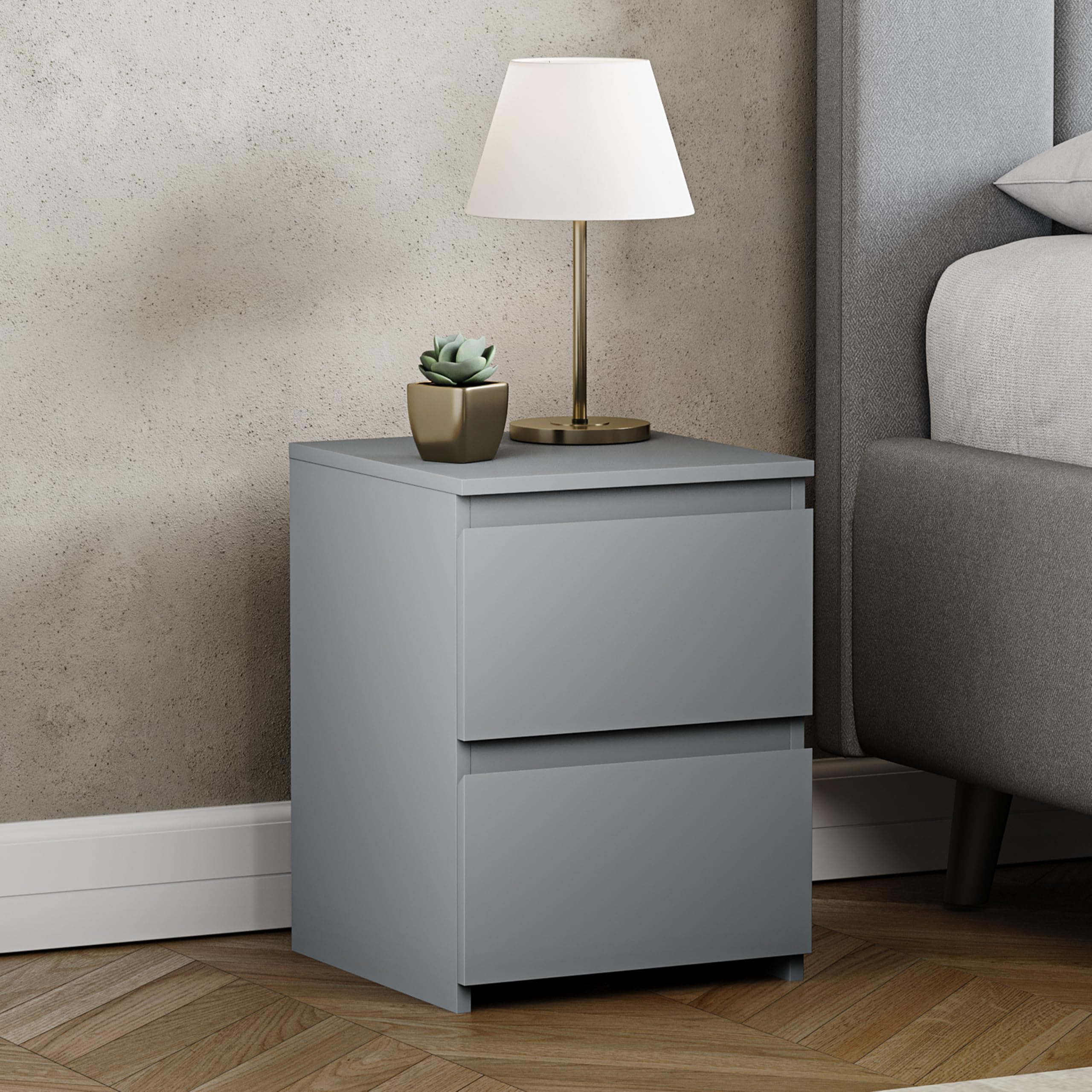 Vida Designs Denver 2 Drawer Bedside Chest - Modern Style | H: 40cm | Grey 1