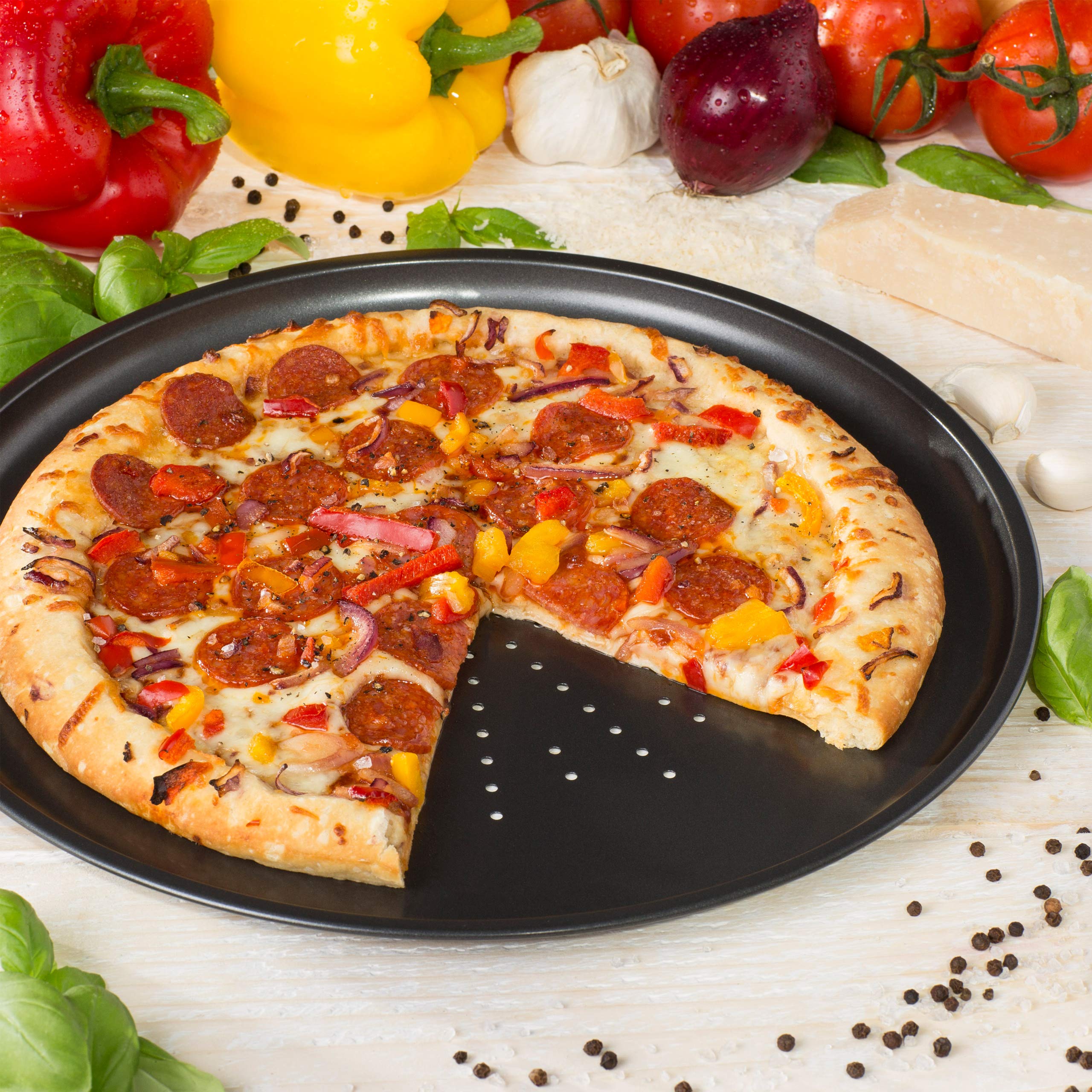 Prochef Non-Stick Carbon Steel Pizza Tray - Perforated for Crispy Crust | 32.5cm / 12.5"