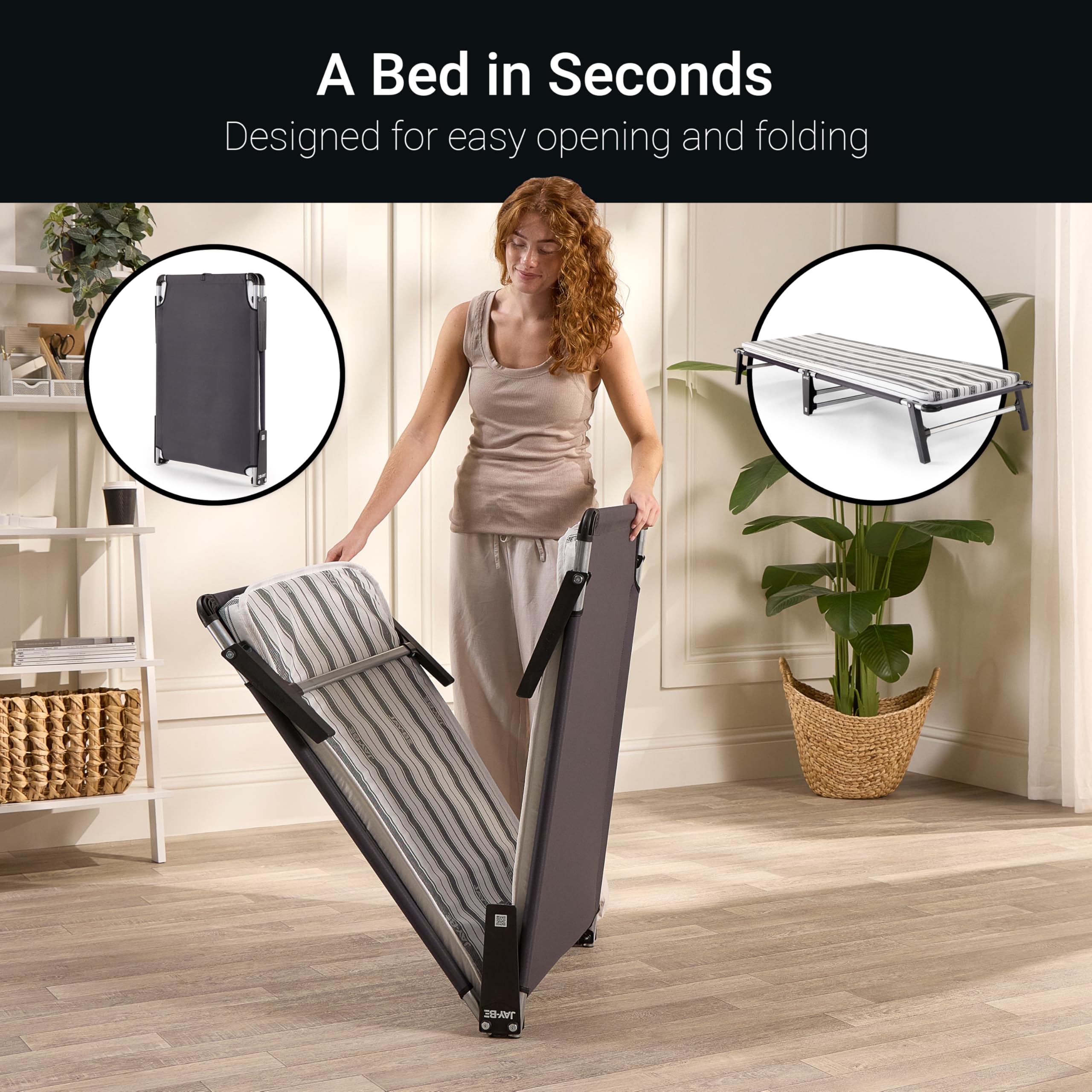 JAY-BE Mobile Folding Bed with Comfort Mattress | Single | Galvanised Steel Frame 6