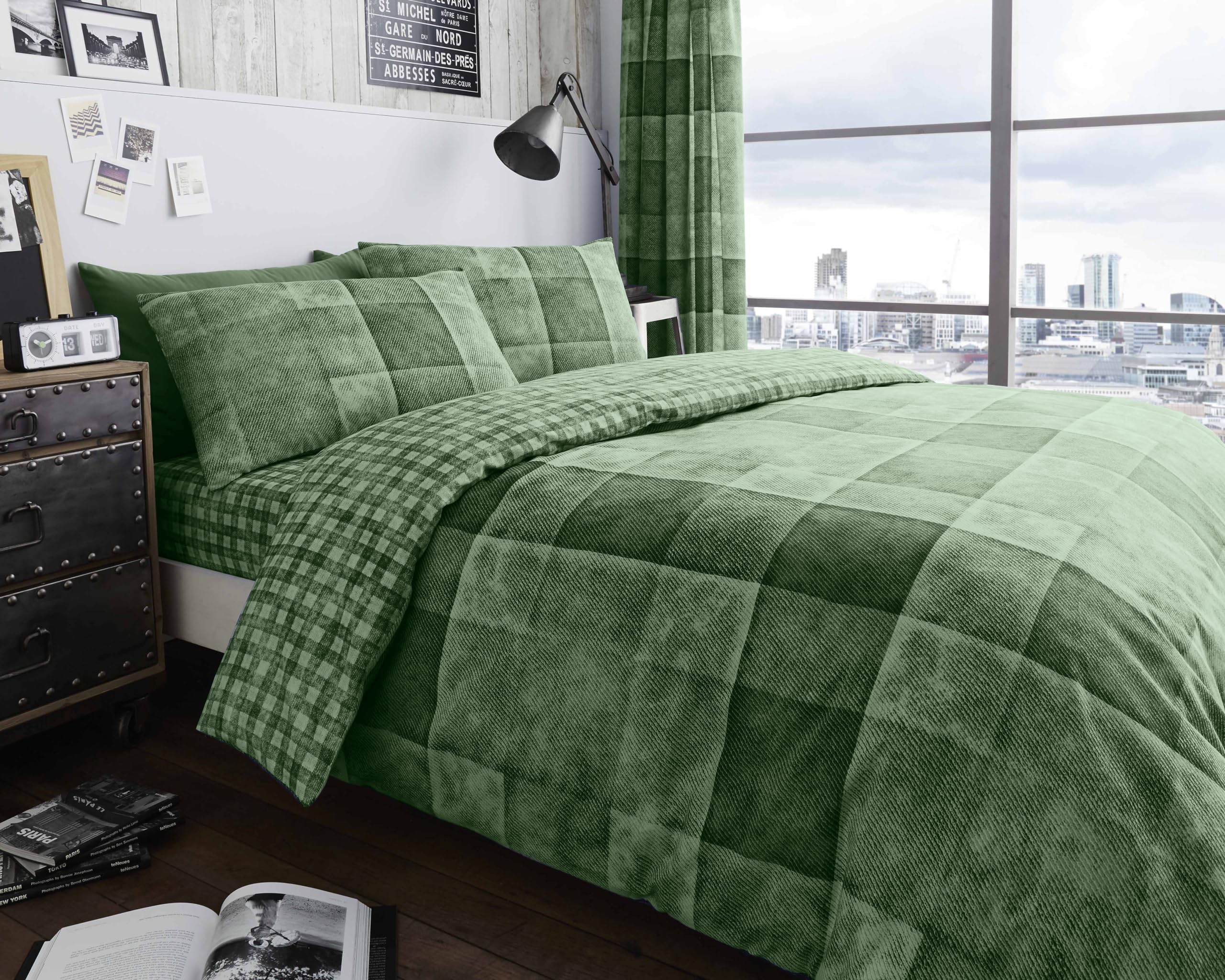 GC GAVENO CAVAILIA Checked Duvet Cover Set - Double Size, Green, Polyester-Cotton Blend 1